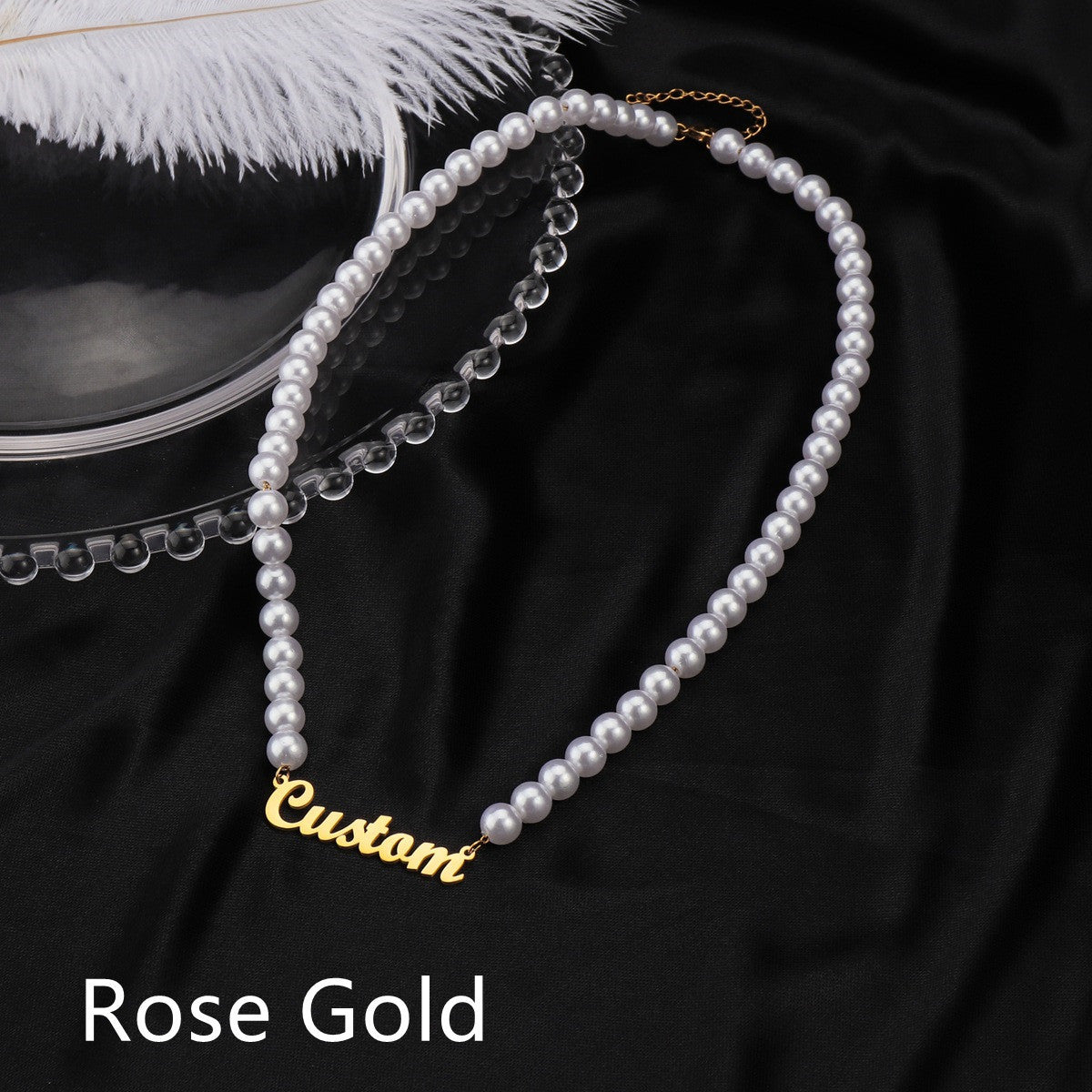 Custom Pearl Necklace with Gold Script Name | Personalized Jewelry Stainless Steel - Personalized Jewelry