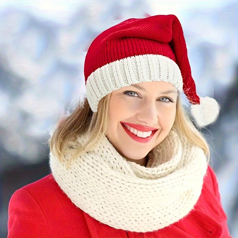 Festive Knitted Christmas Hat with Fluffy Fur Ball – The Ultimate Holiday Party & Winter Warmth Accessory!
