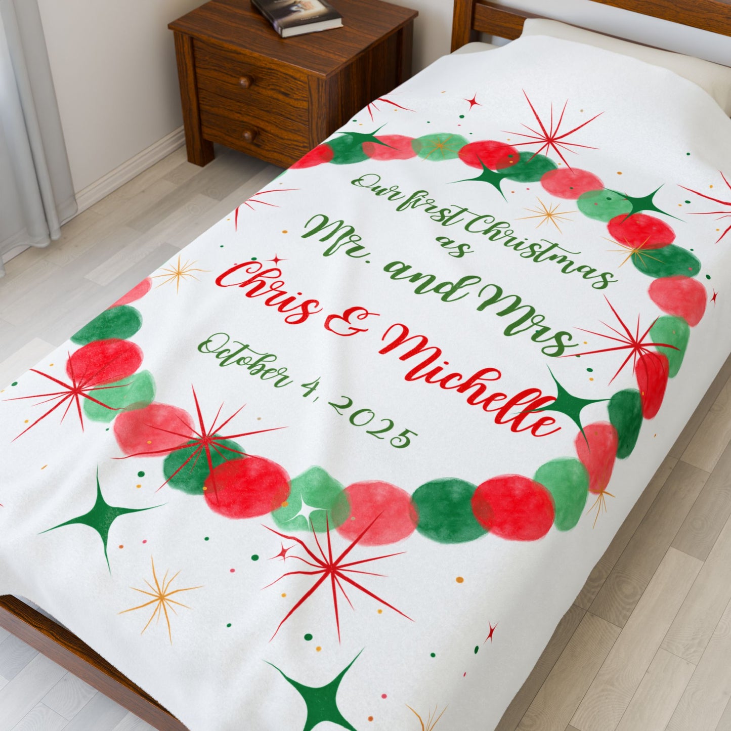 Personalized MR and MRS Velveteen Plush Blanket, First Christmas Gift, Wedding Date, Custom Name Throw, Cozy Anniversary Present, Warm