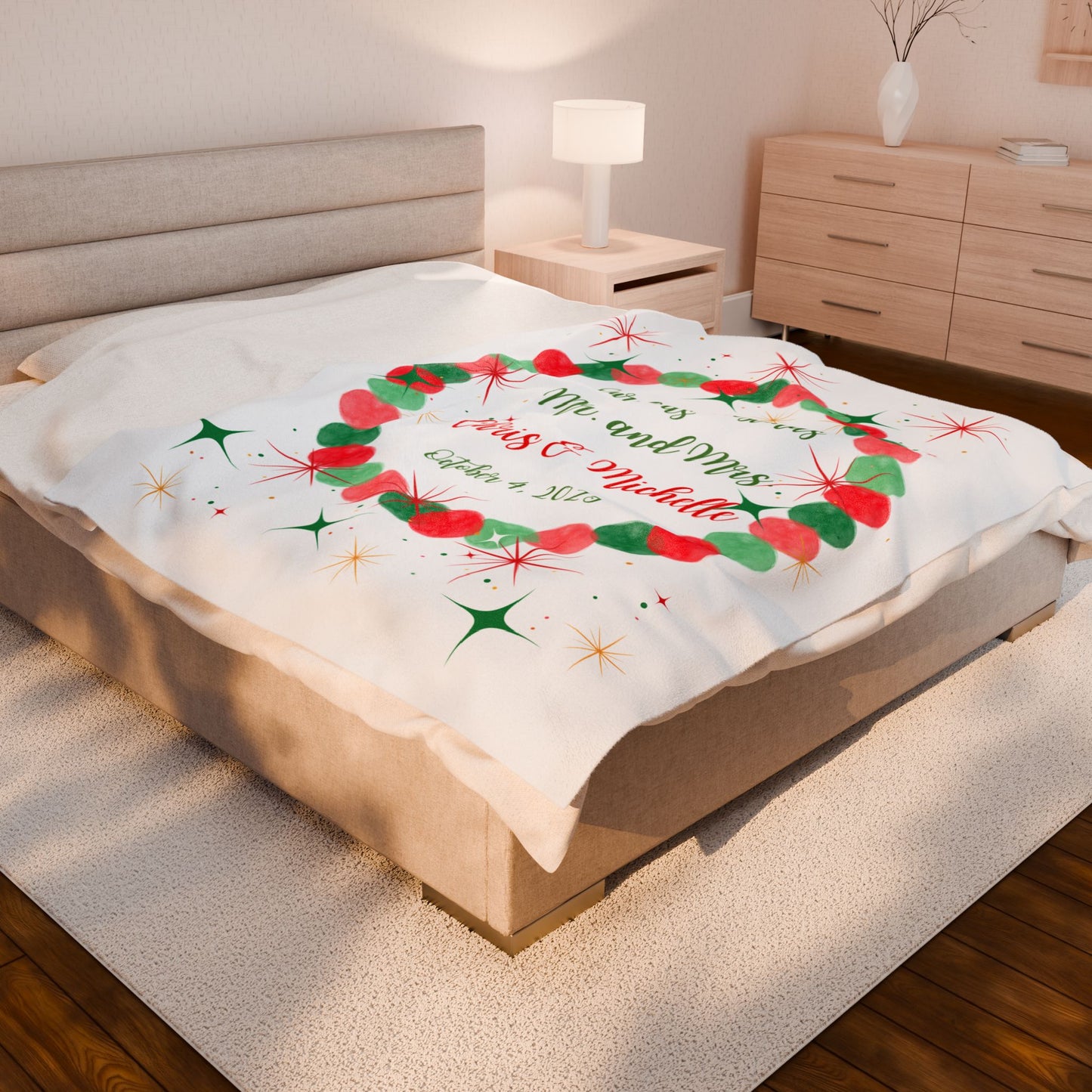 Personalized MR and MRS Velveteen Plush Blanket, First Christmas Gift, Wedding Date, Custom Name Throw, Cozy Anniversary Present, Warm