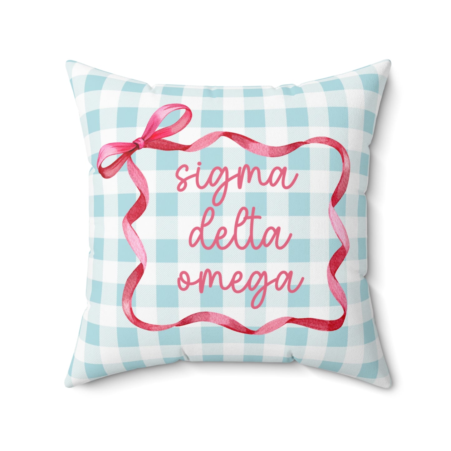 Sorority Gingham Personalized Pillow, Greek Life Gift, Pink Bow Decorative, Monogrammed Cozy Throw Pillow