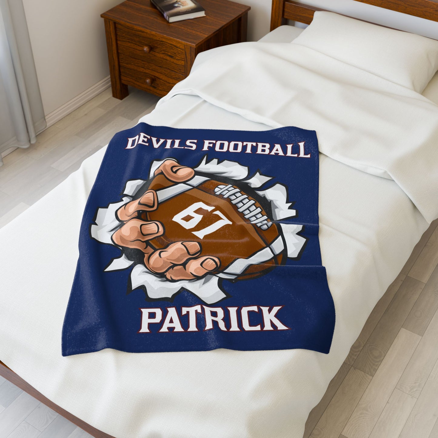 Personalized Football Velveteen Plush Blanket, Custom FootballThrow, Cozy Gift for Football Fans, Team Spirit Decor, Senior Gift