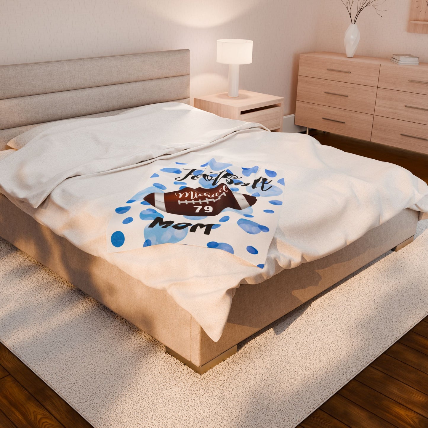 Plush Blanket, Trendy Football Mom Personalized Sports Team Fan Gift, Cozy Throw, Custom Name Soft Fleece Bedding, Stadium Mom Present,