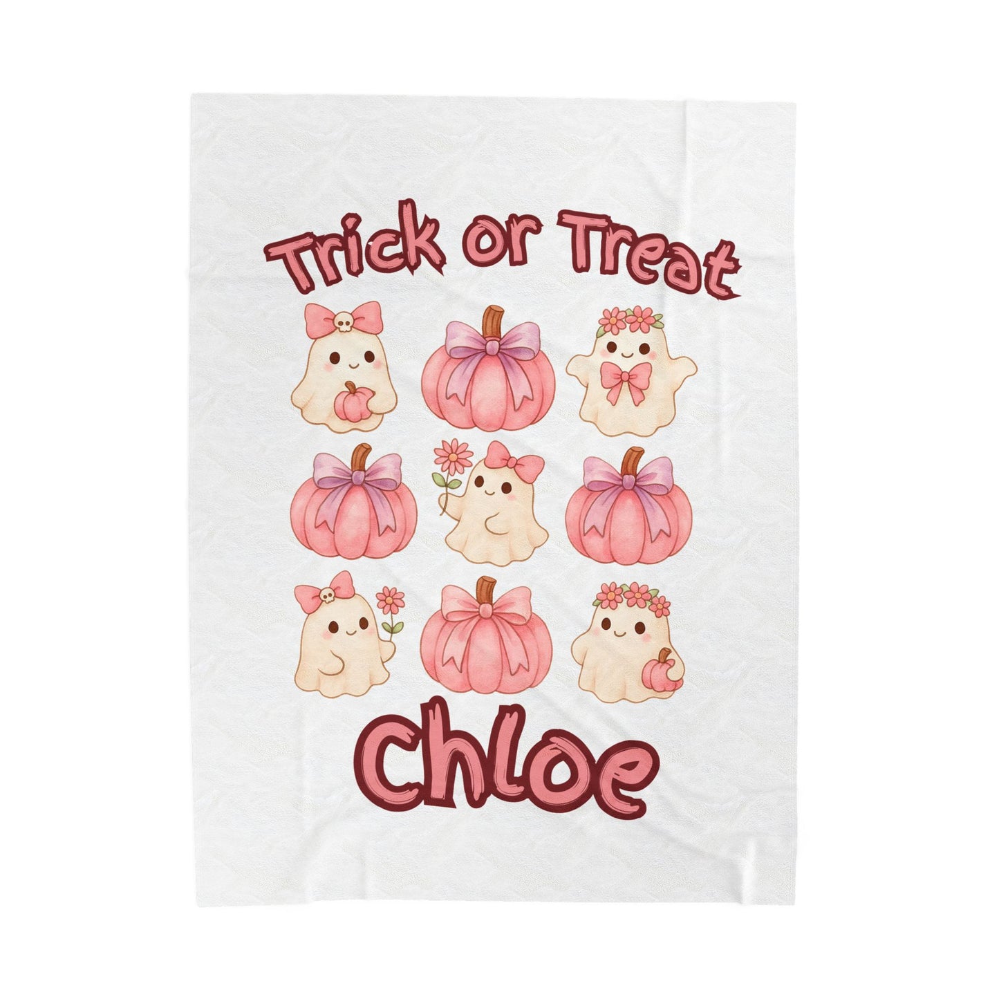 Halloween Throw Blanket, Pink Ghosts & Pumpkins, Trick or Treat, Velveteen Blanket, Kids Halloween Decor, Cozy Halloween Gift