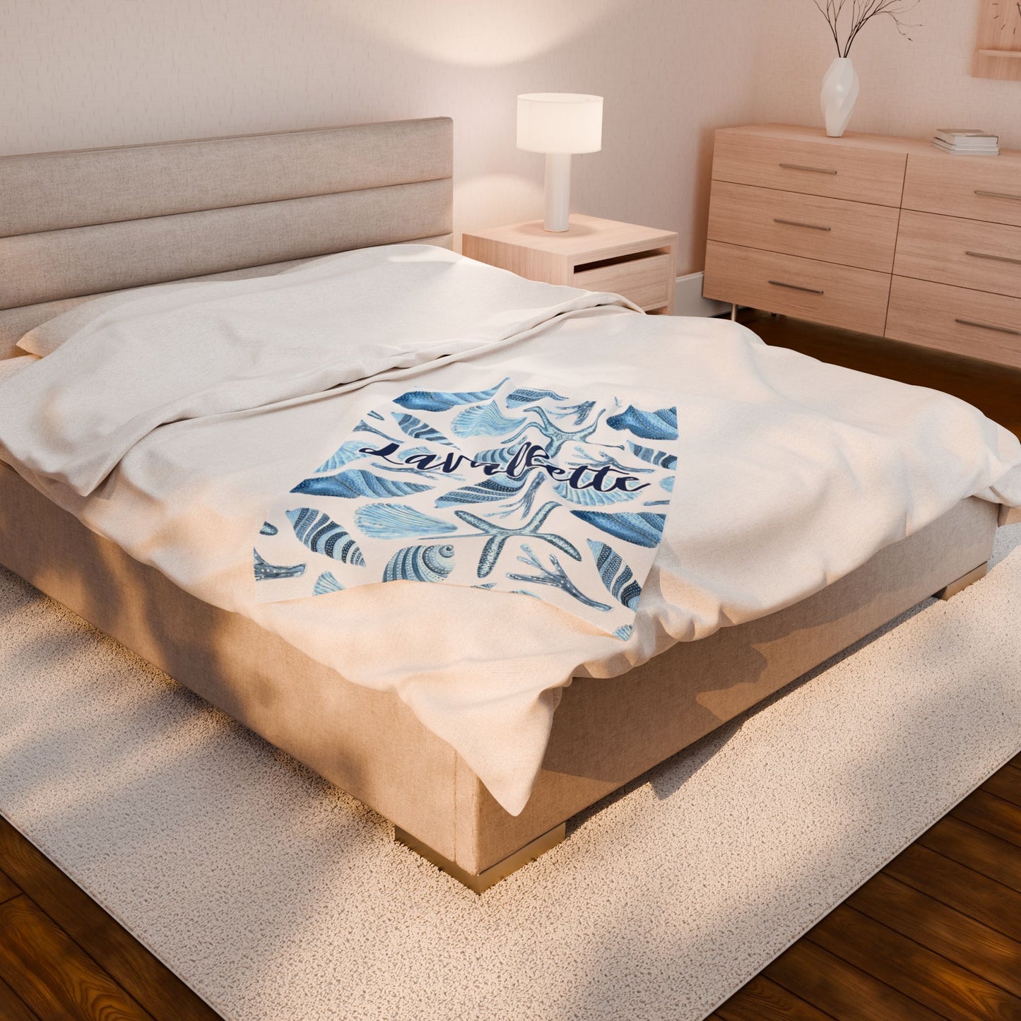 Velveteen Plush Blanket - Customized Beach Town Blanket, America Beach Blanket, Coastal Custom Blanket, Personalized Ocean Blanket, USA