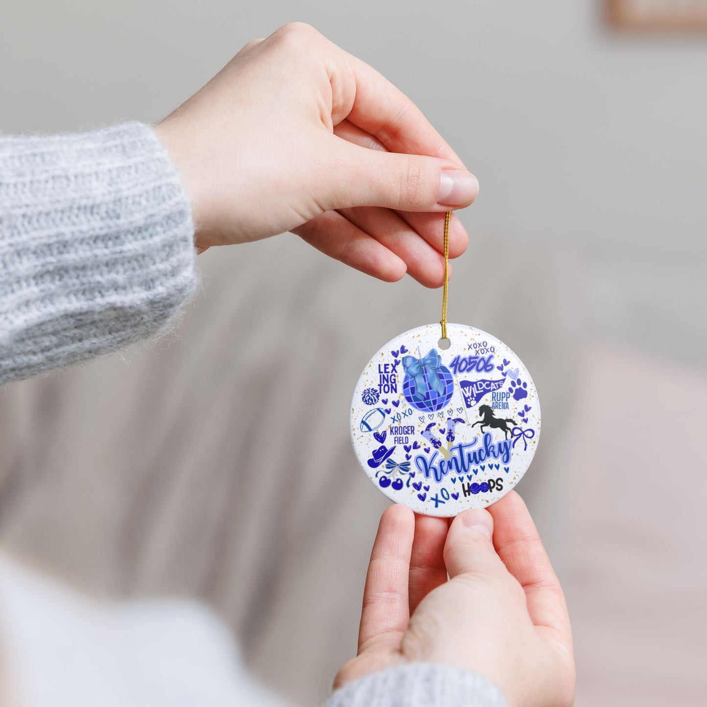 Ceramic Ornament, Spirit Kentucky Fan Christmas Tree Decoration, Holiday Gift, Stocking Stuffer, Wildcat Home Decor