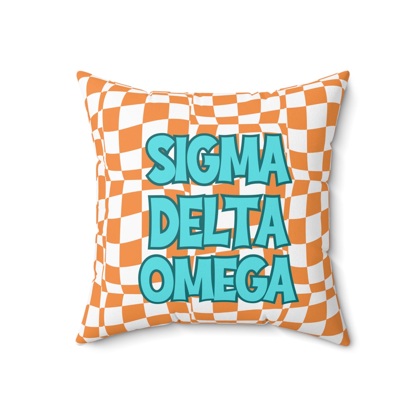 Sorority Pillow, Retro Orange and White, Square Pillow, Personalized Sorority Gift, Turquoise Font Custom, Decorative Throw
