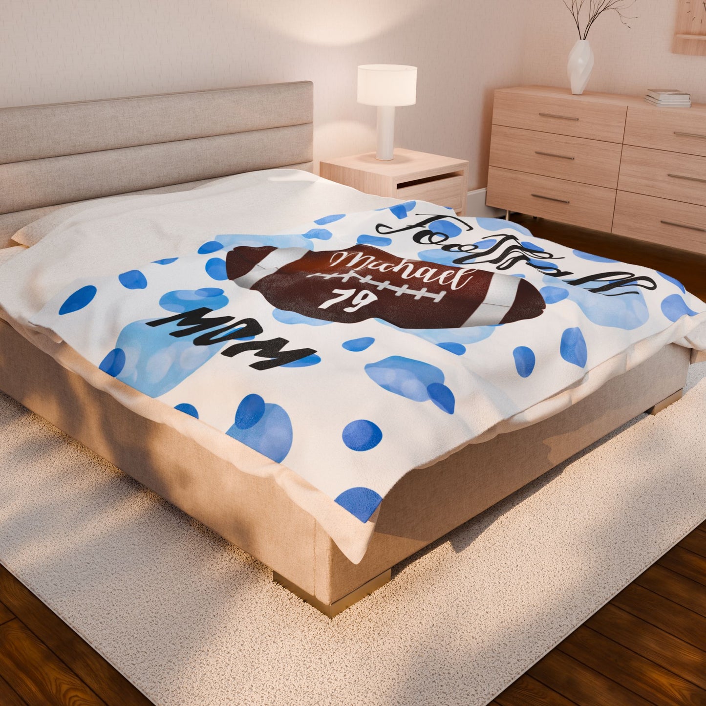 Plush Blanket, Trendy Football Mom Personalized Sports Team Fan Gift, Cozy Throw, Custom Name Soft Fleece Bedding, Stadium Mom Present,