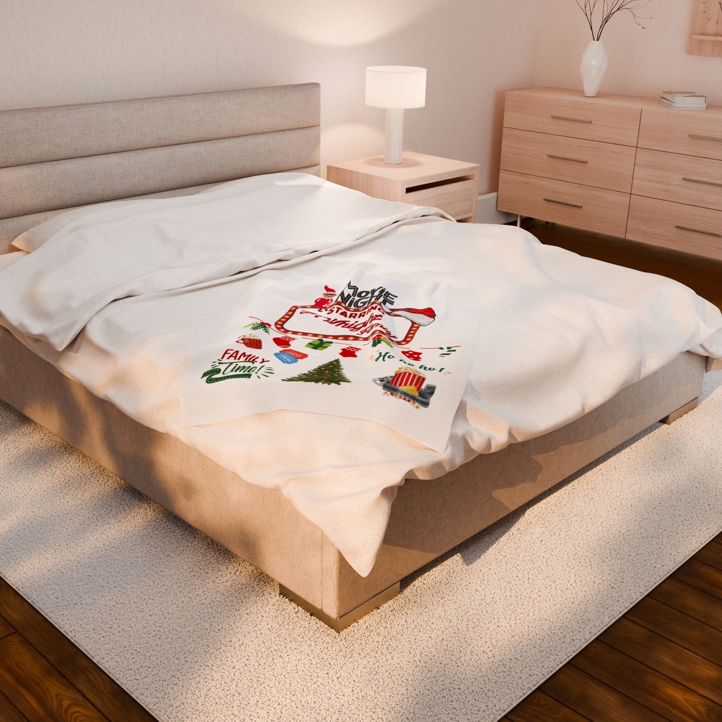 Movie Night Plush Blanket - Snuggle in Style - Holiday Movie Night Throw, Family Christmas Gift, Personalized Cozy Winter Decor, Christmas