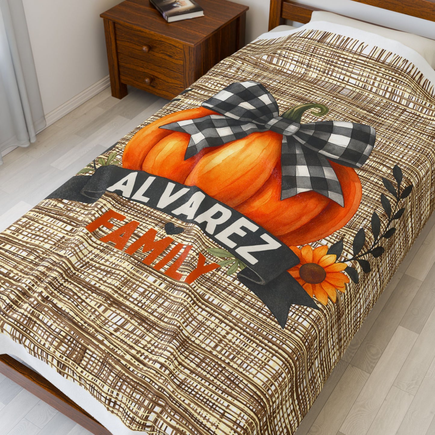 Pumpkin Plush Blanket, Personalized Fall Pumpkin Decor, Cozy Family Name Throw, Autumn Home Blanket, Thanksgiving Gift, Halloween Decor,