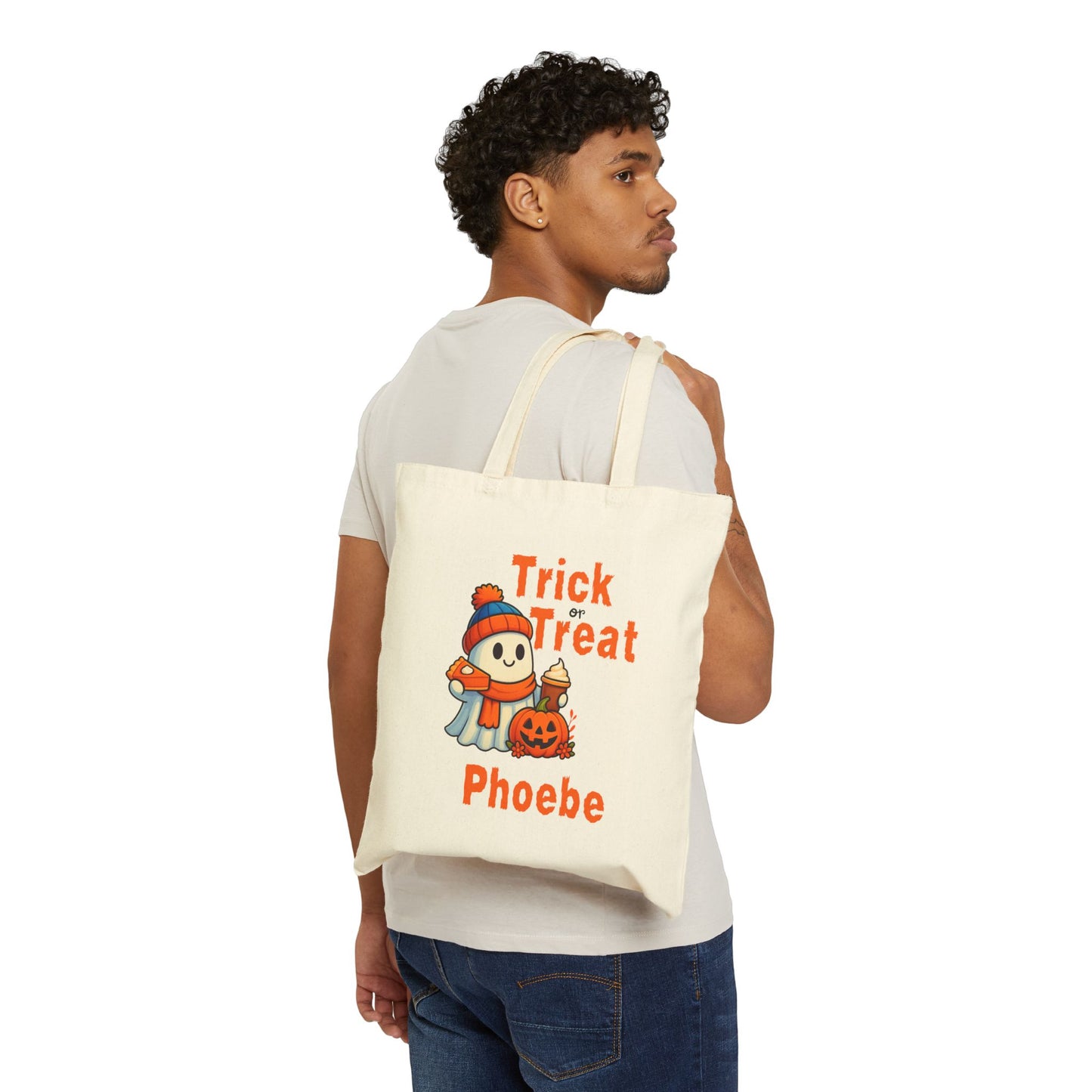 Halloween Tote Bag, Personalized Trick or Treat Bag, Festive Cotton Canvas Tote, Adorable Ghosts and Pumpkins, Fall Decor Bag, Halloween
