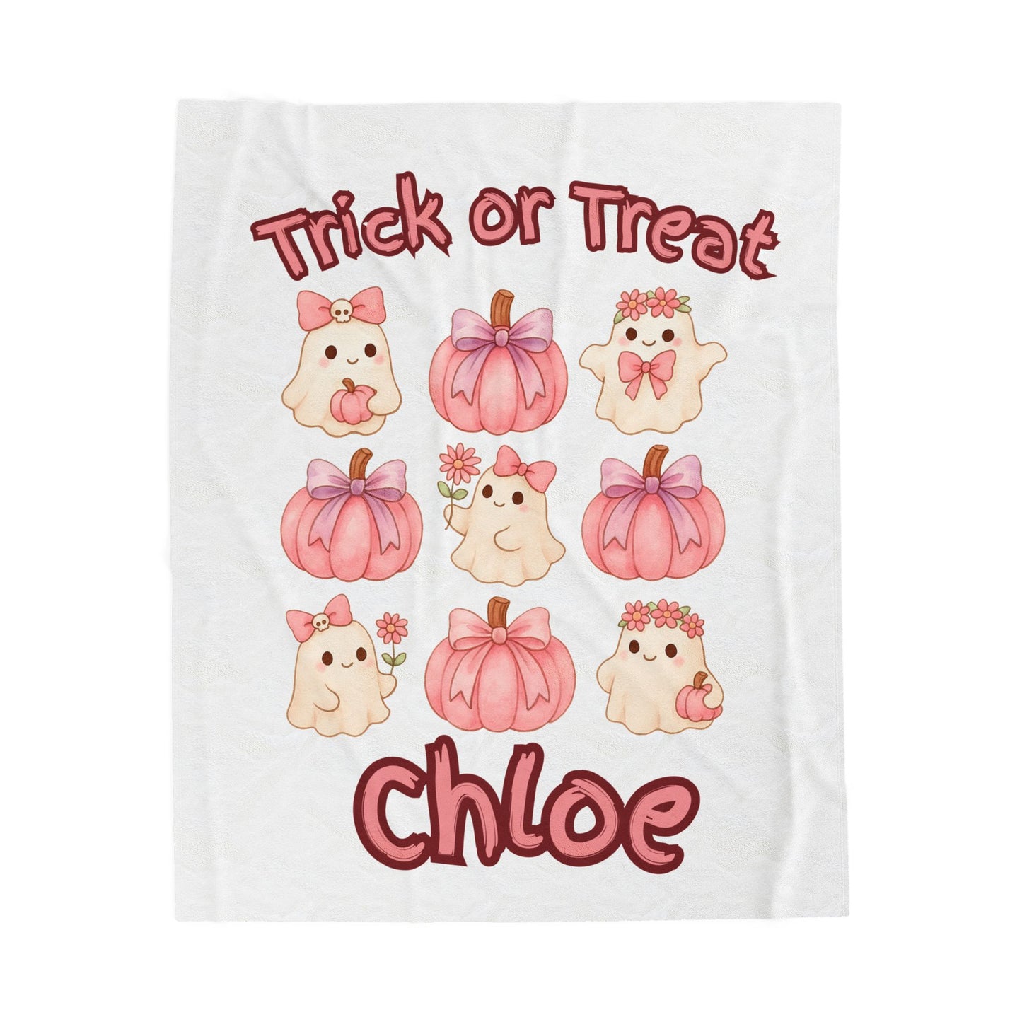 Halloween Throw Blanket, Pink Ghosts & Pumpkins, Trick or Treat, Velveteen Blanket, Kids Halloween Decor, Cozy Halloween Gift