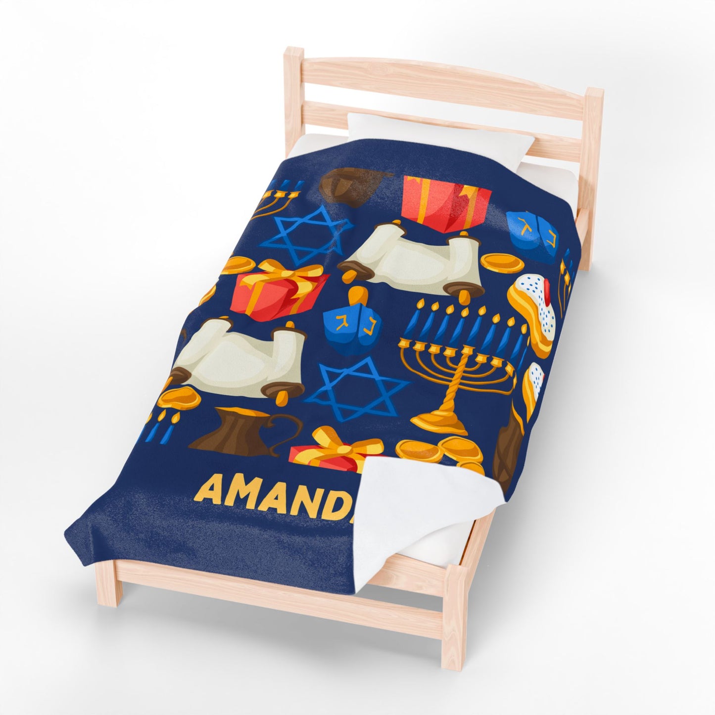 Personalized Hannukah Velveteen Plush Blanket - Hannukah Menorah Dreidel Star of David Personalized