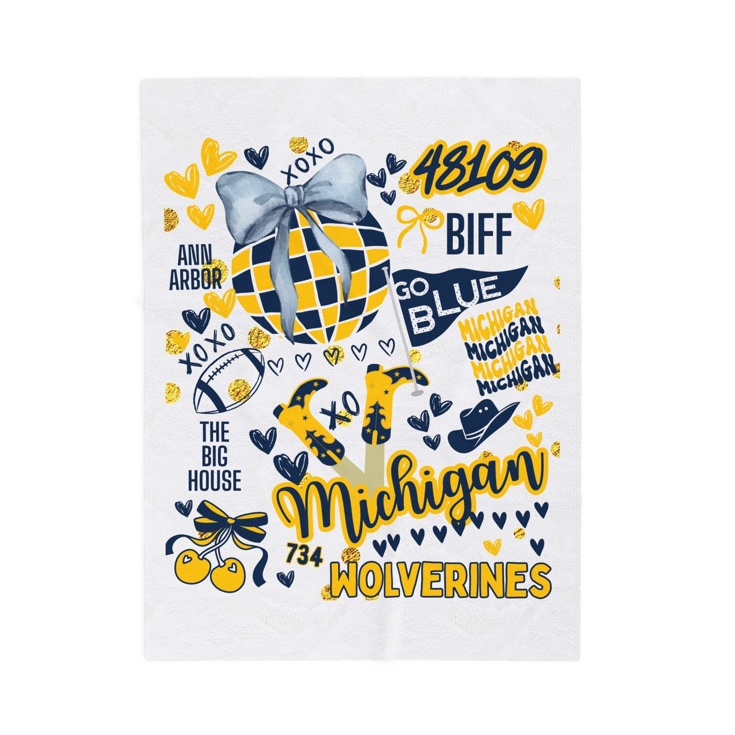 Plush Blanket for Michigan Pride College Fans, Personalized Fleece Throw Gift, University Team Spirit Dorm Bedding, Wolverine, Bed Party