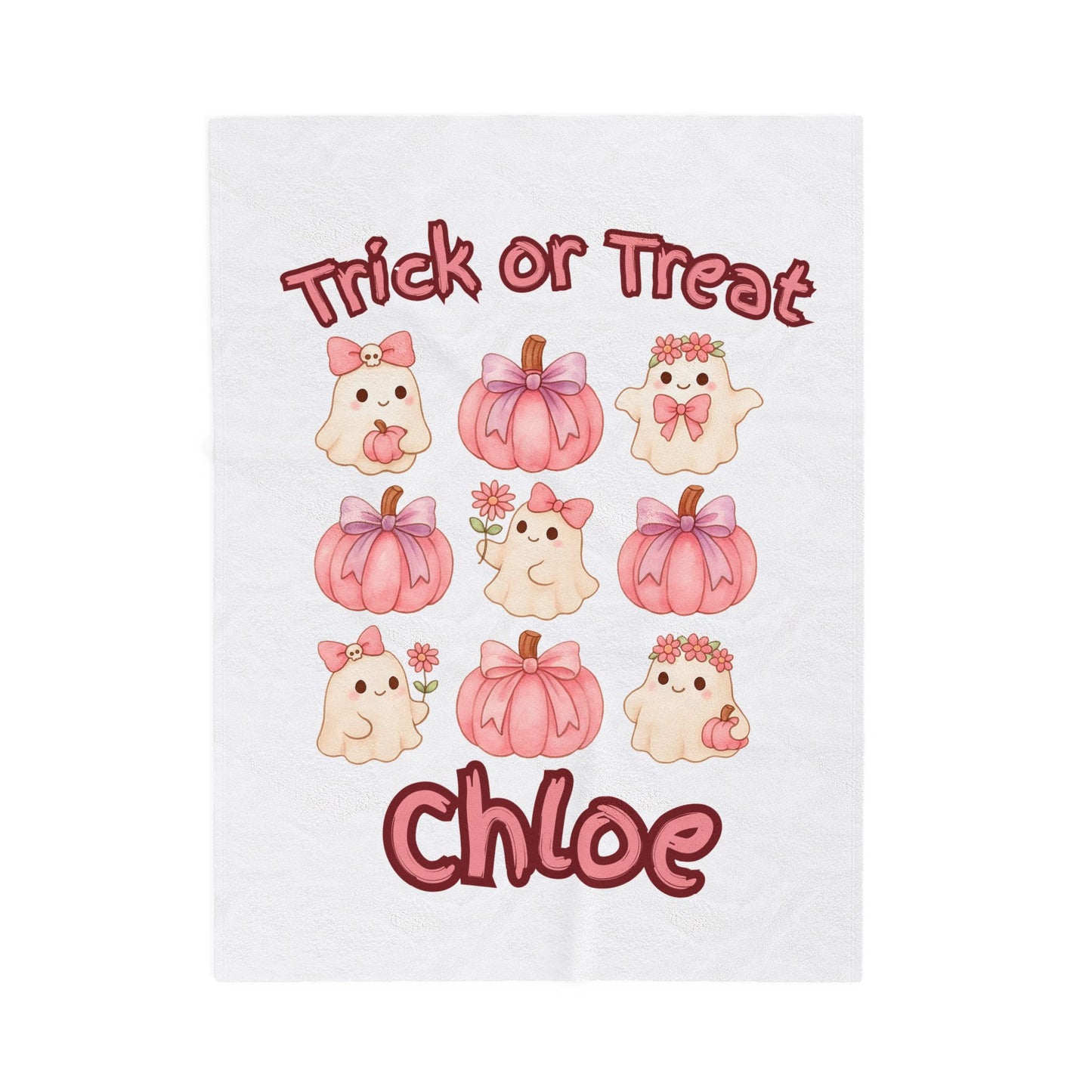 Halloween Throw Blanket, Pink Ghosts & Pumpkins, Trick or Treat, Velveteen Blanket, Kids Halloween Decor, Cozy Halloween Gift