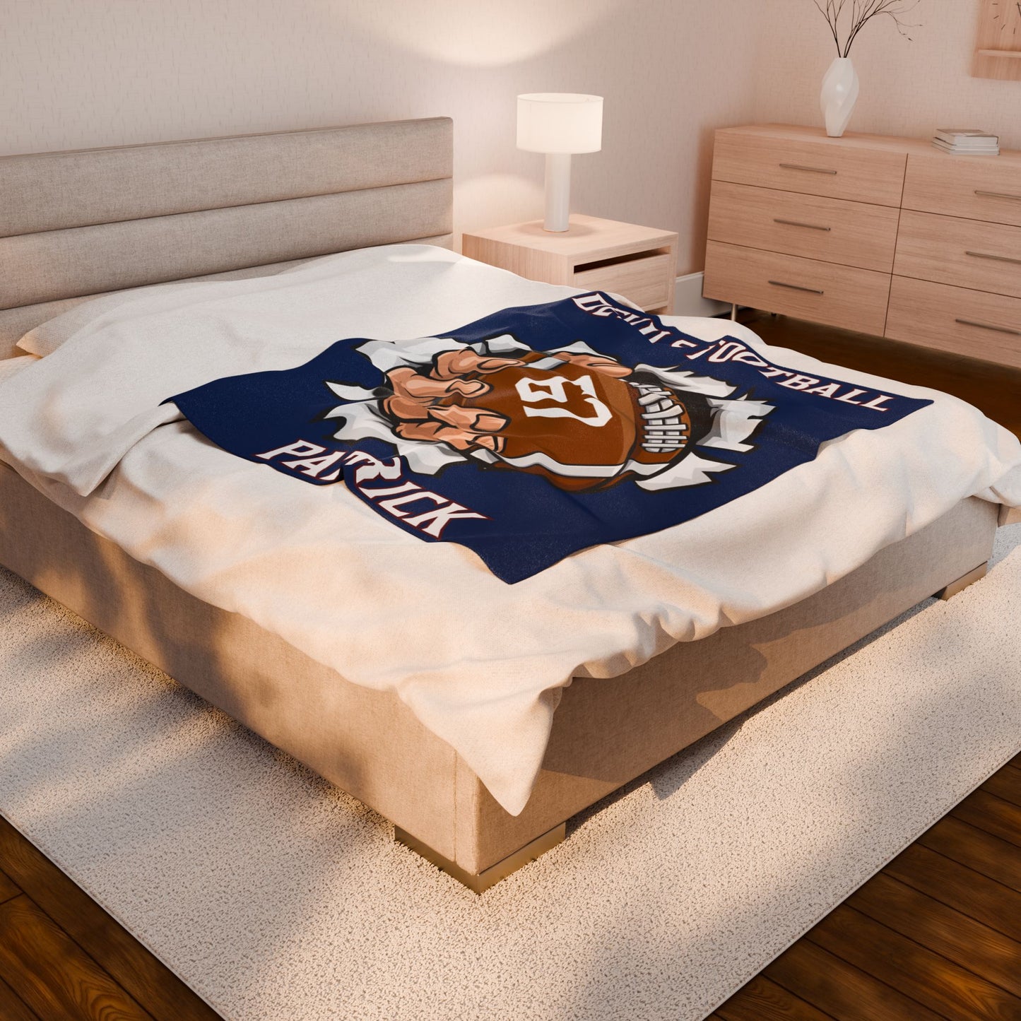 Personalized Football Velveteen Plush Blanket, Custom FootballThrow, Cozy Gift for Football Fans, Team Spirit Decor, Senior Gift