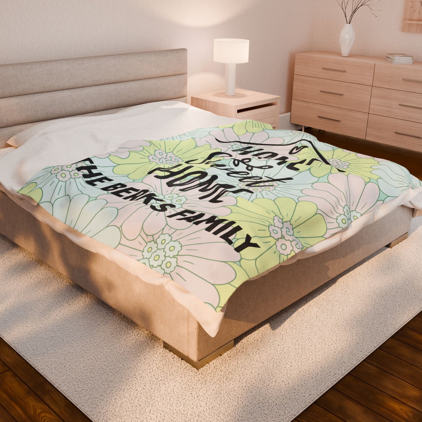 Home Sweet Home Floral Personalized Family Name, Housewarming Gift, Decor, New Home, Cozy Blanket Velveteen Plush Blanket