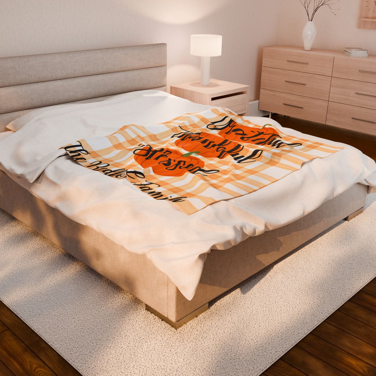 Plaid Personalized Fall Plush Blanket, Family Pumpkins Thanksgiving, Personalized Cozy Throw, Autumn Decor, Gift for hostess, Custom Name