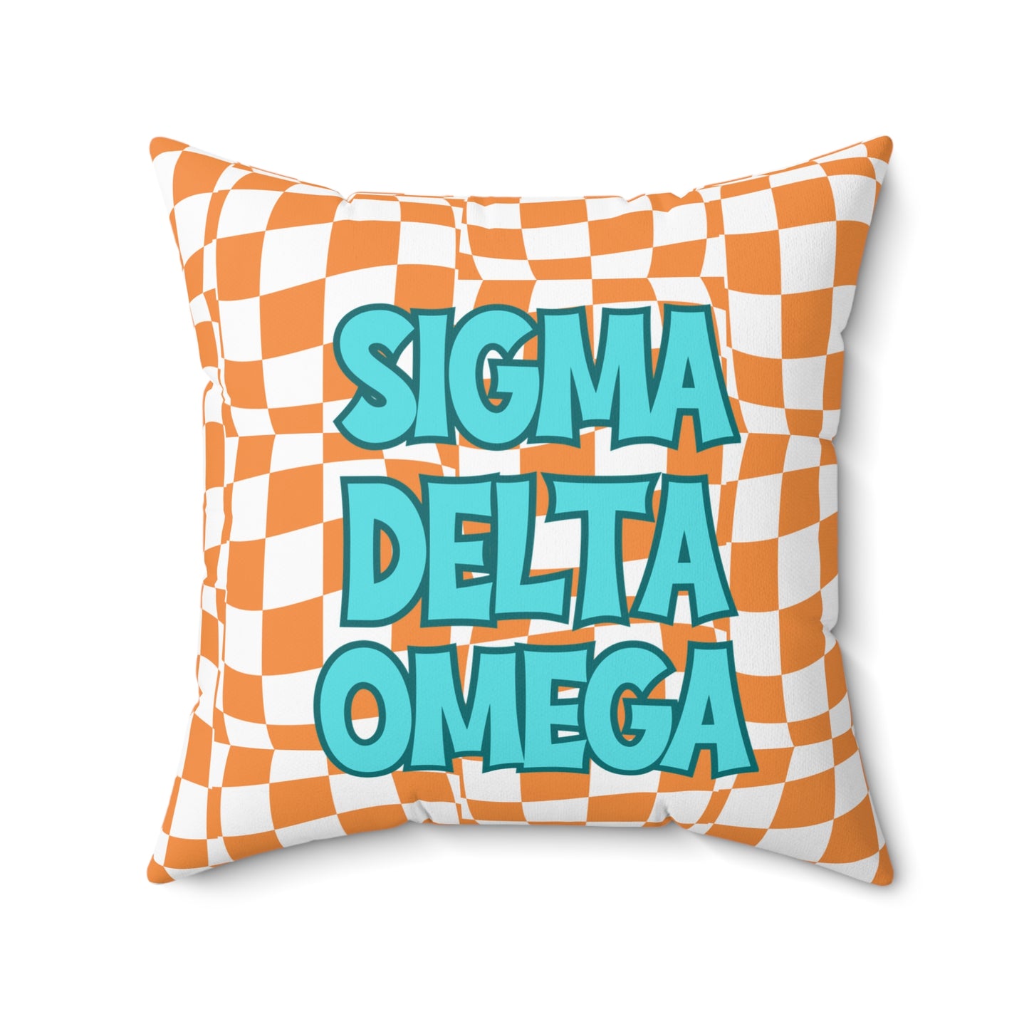 Sorority Pillow, Retro Orange and White, Square Pillow, Personalized Sorority Gift, Turquoise Font Custom, Decorative Throw
