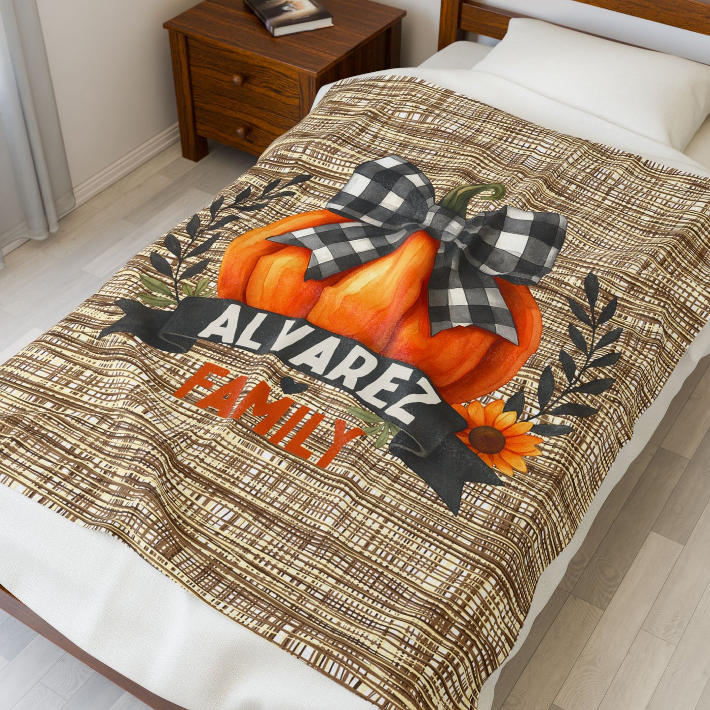 Pumpkin Plush Blanket, Personalized Fall Pumpkin Decor, Cozy Family Name Throw, Autumn Home Blanket, Thanksgiving Gift, Halloween Decor,