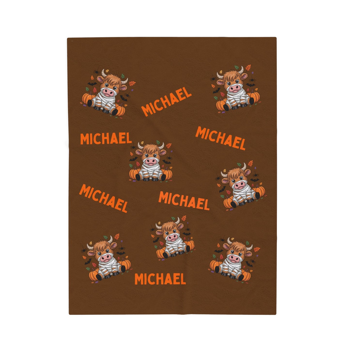 Personalized Halloween Velveteen Plush Blanket, Cow Mummy Costume, Custom Name, Kids Adults, Soft Throw Decor, Holiday Gift, Halloween Decor