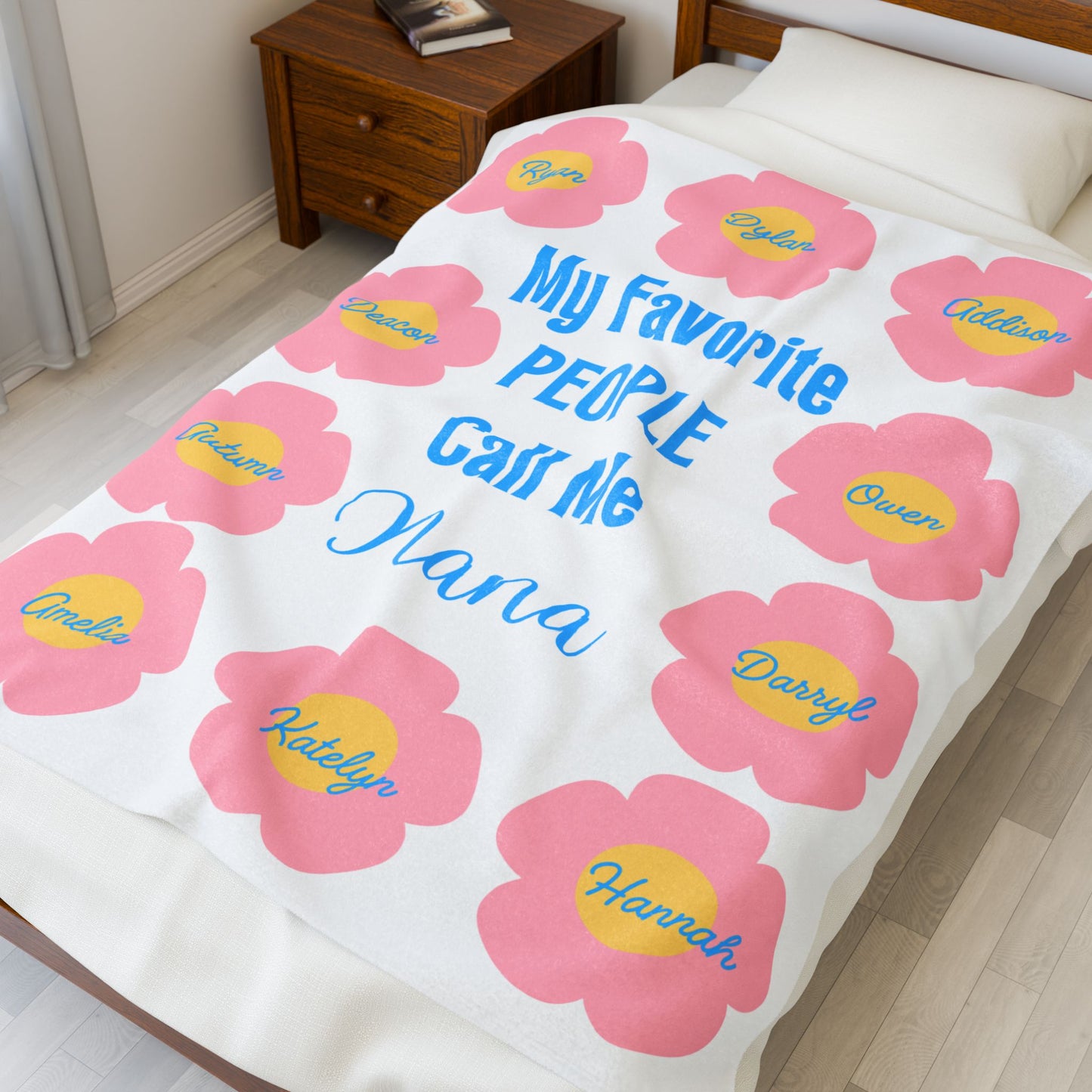 Personalized Grandchildren Velveteen Plush Blanket, Gift for Grandma, Custom Family Names, Cozy Throw Blanket, Mother's Day Present, Warm