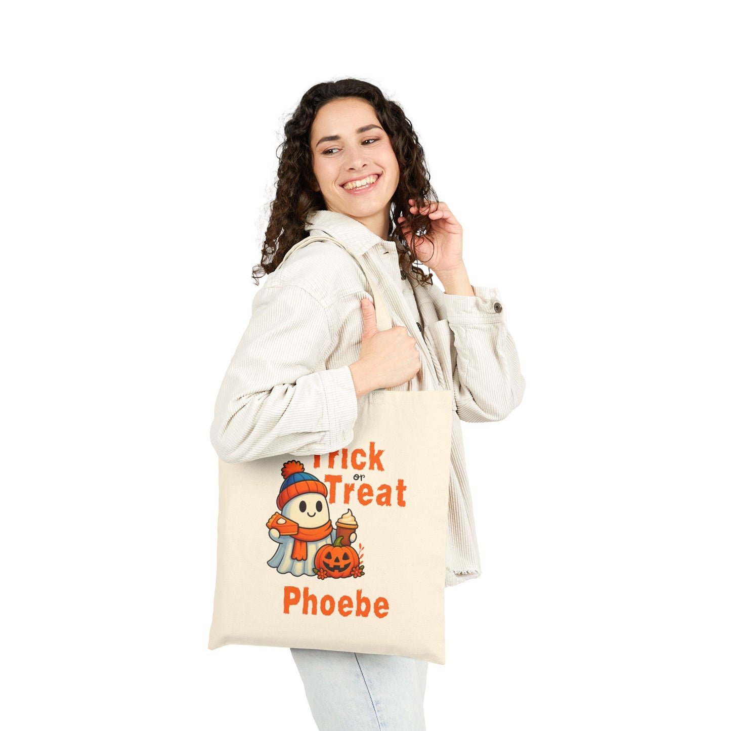 Halloween Tote Bag, Personalized Trick or Treat Bag, Festive Cotton Canvas Tote, Adorable Ghosts and Pumpkins, Fall Decor Bag, Halloween