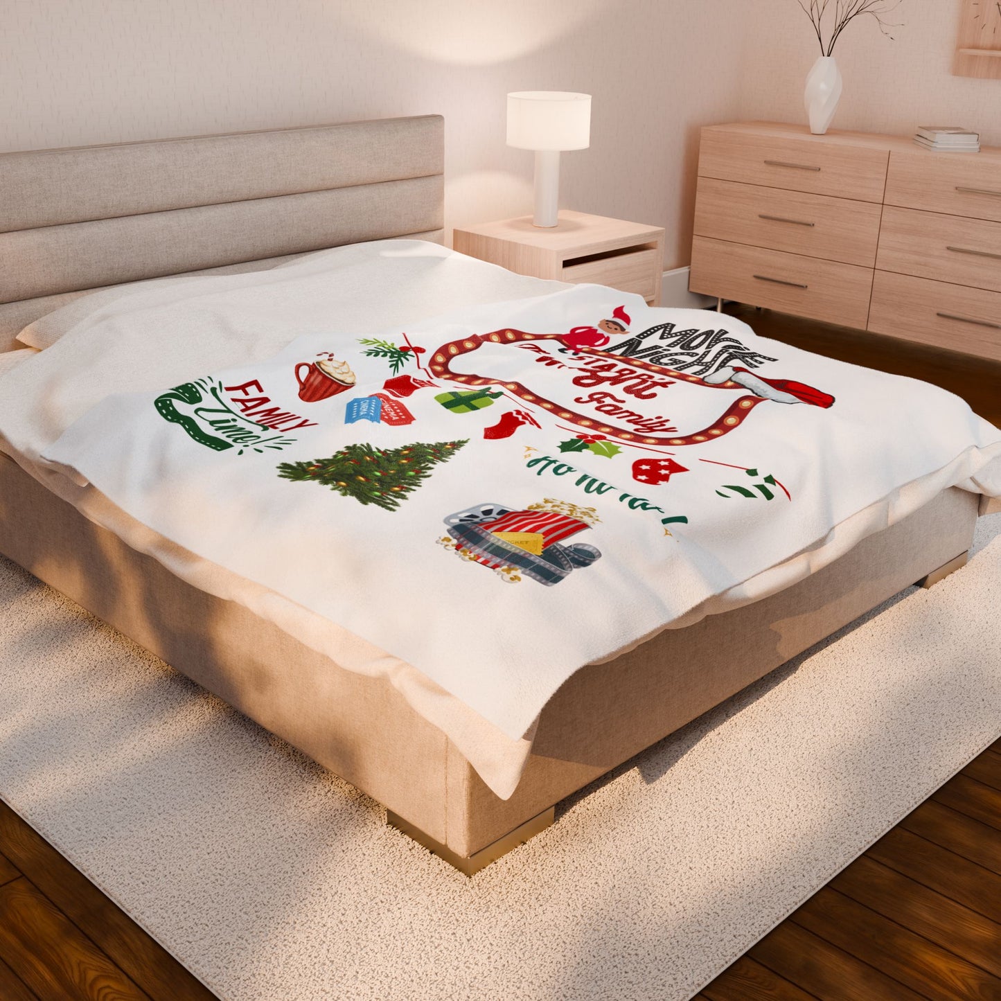 Movie Night Plush Blanket - Snuggle in Style - Holiday Movie Night Throw, Family Christmas Gift, Personalized Cozy Winter Decor, Christmas