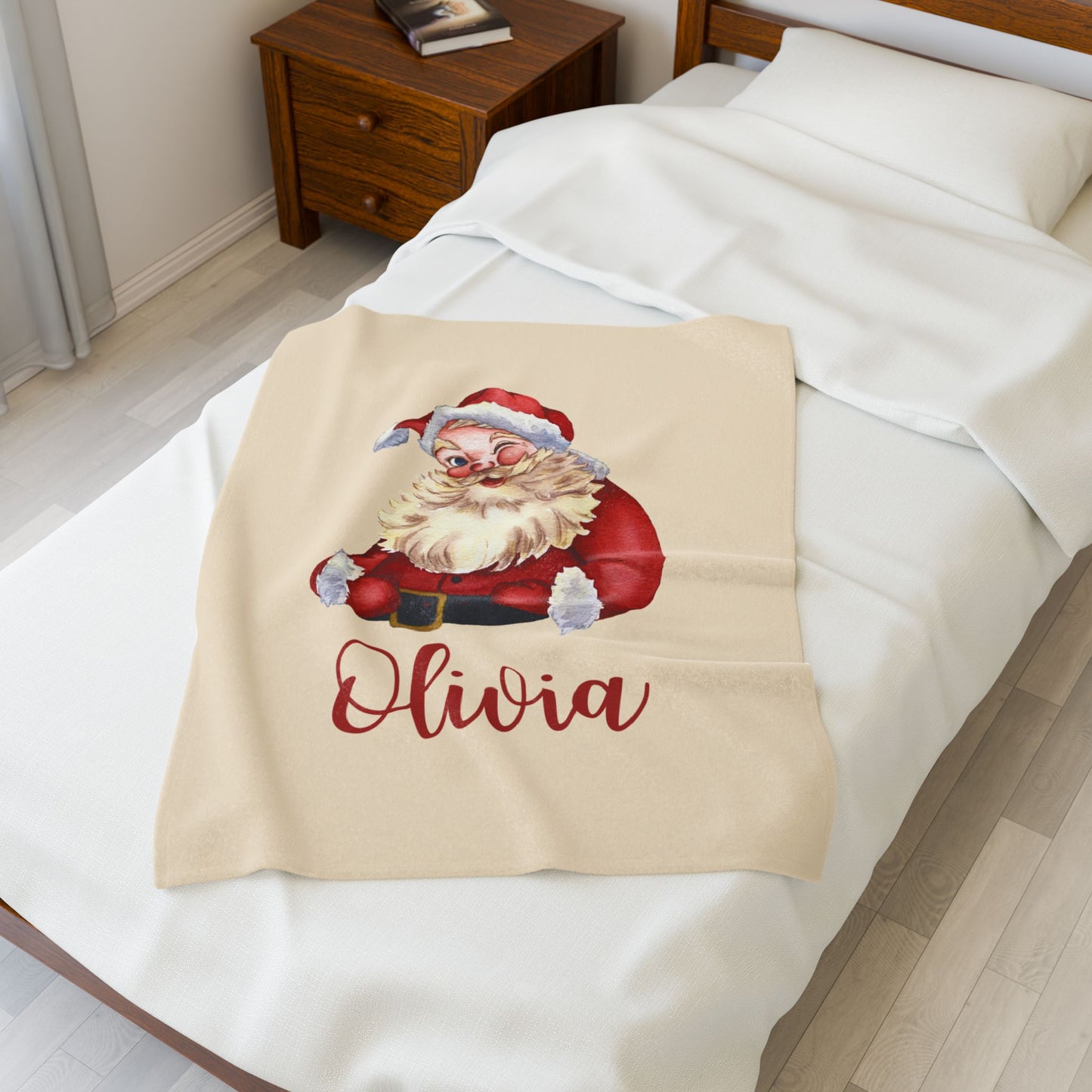 Santa Velveteen Plush Blanket with Personalized Name - Christmas Gift, Holiday Blanket, Custom Holiday Throw, Festive Santa Claus Blanket,