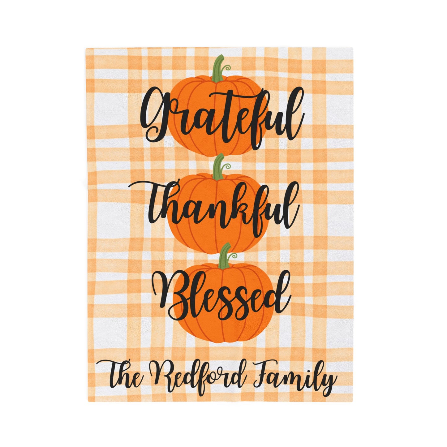 Plaid Personalized Fall Plush Blanket, Family Pumpkins Thanksgiving, Personalized Cozy Throw, Autumn Decor, Gift for hostess, Custom Name