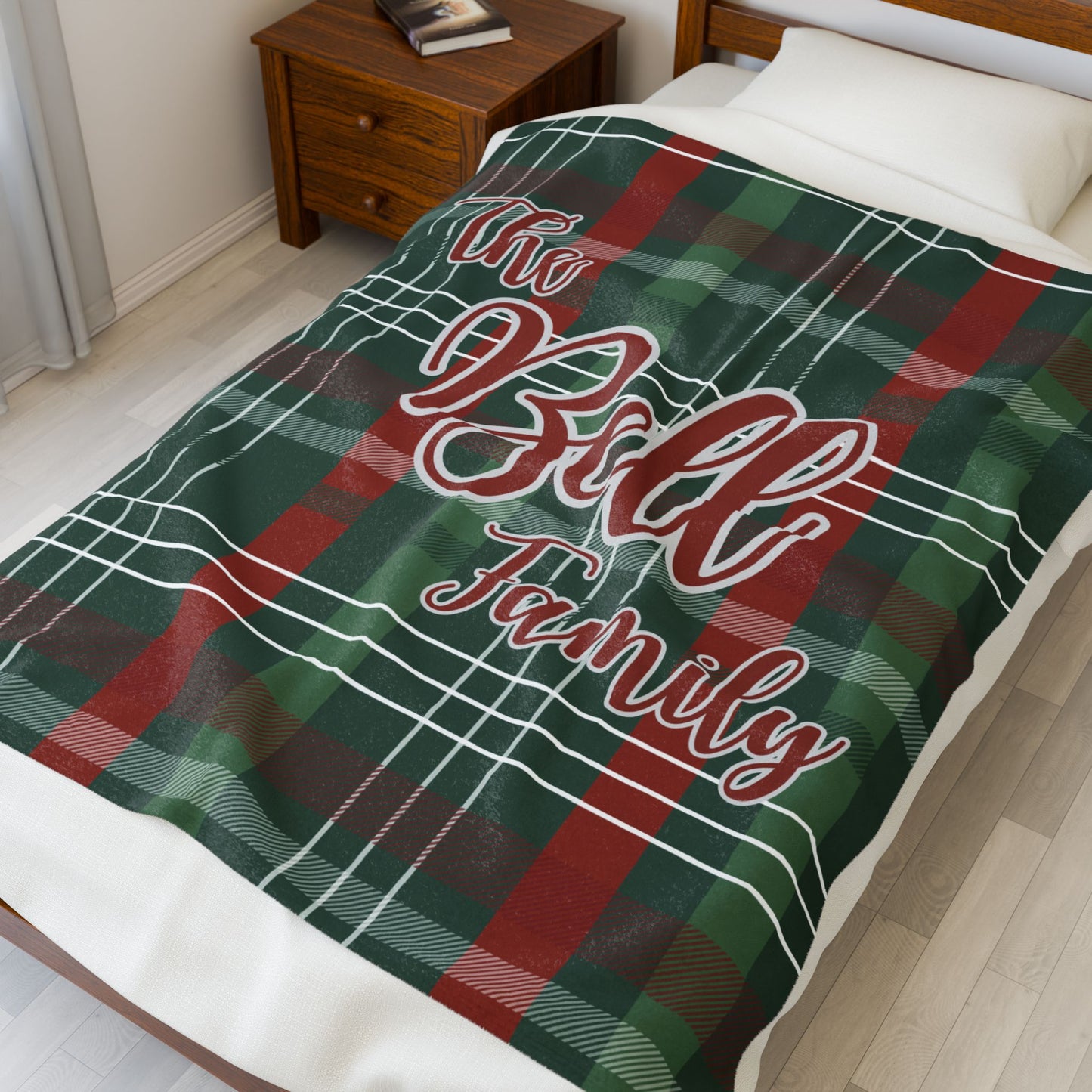 Christmas Tartan Plaid Velveteen Blanket - Personalized cozy throw, holiday gift, custom home decor, winter warm bedding, festive living