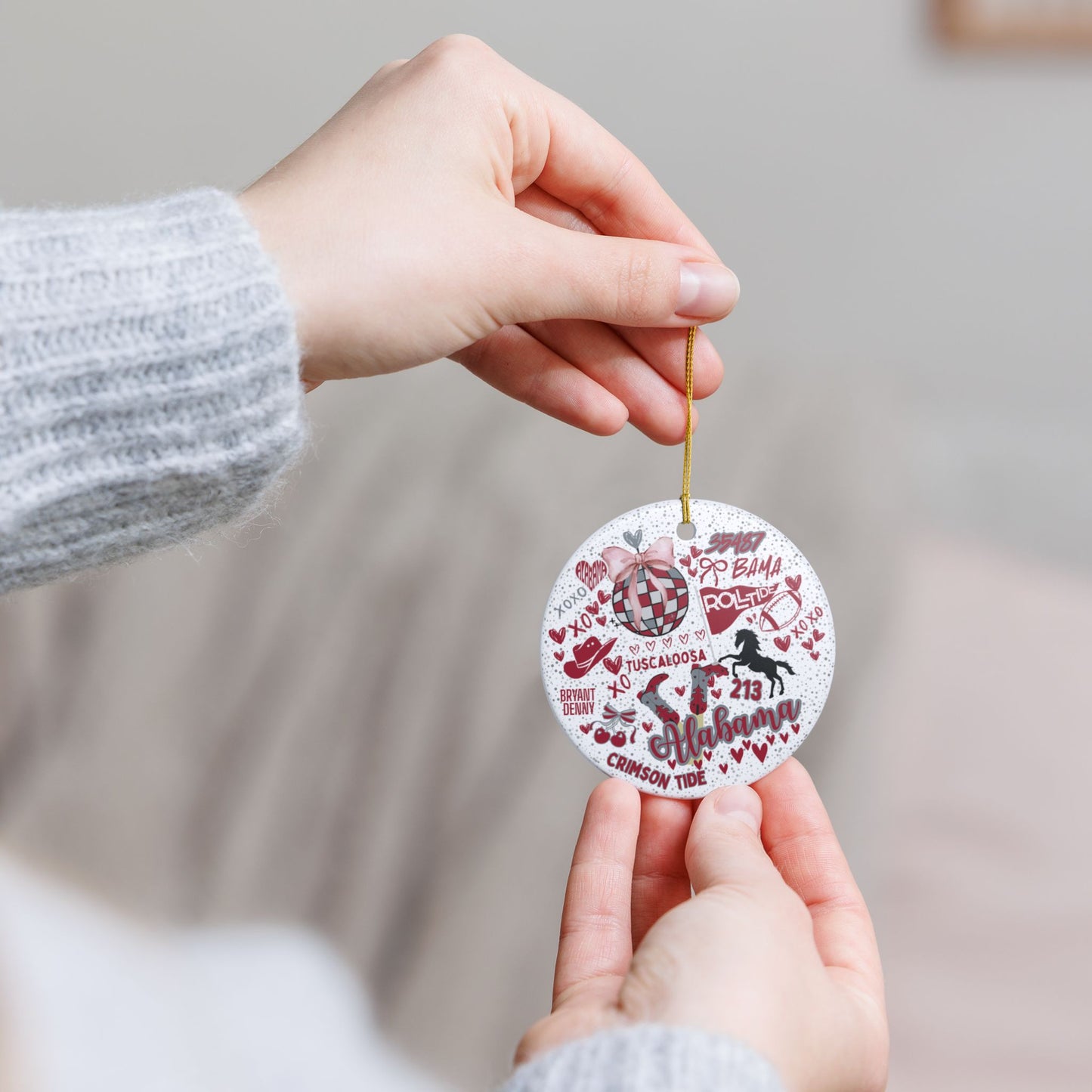 Ceramic Ornament, Spirit Alabama Fan Christmas Tree Decoration, Holiday Gift, Stocking Stuffer, Bama Home Decor