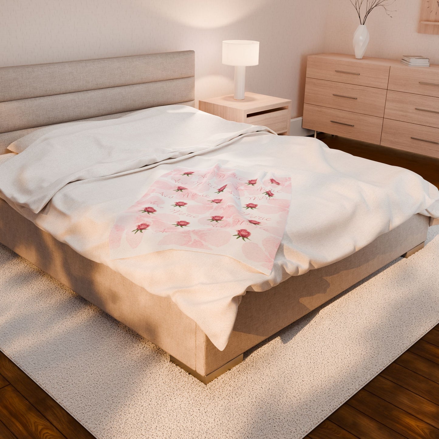 Personalized Velveteen Plush Blanket with Pink Roses - Gift for newborn, nursery decor