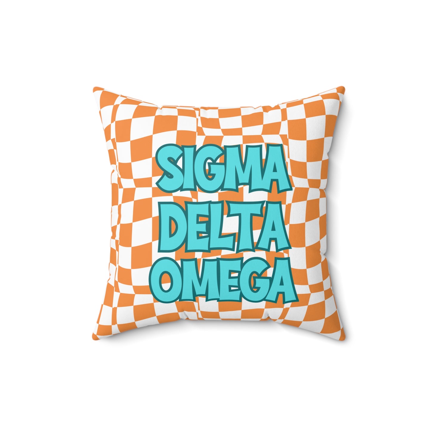 Sorority Pillow, Retro Orange and White, Square Pillow, Personalized Sorority Gift, Turquoise Font Custom, Decorative Throw