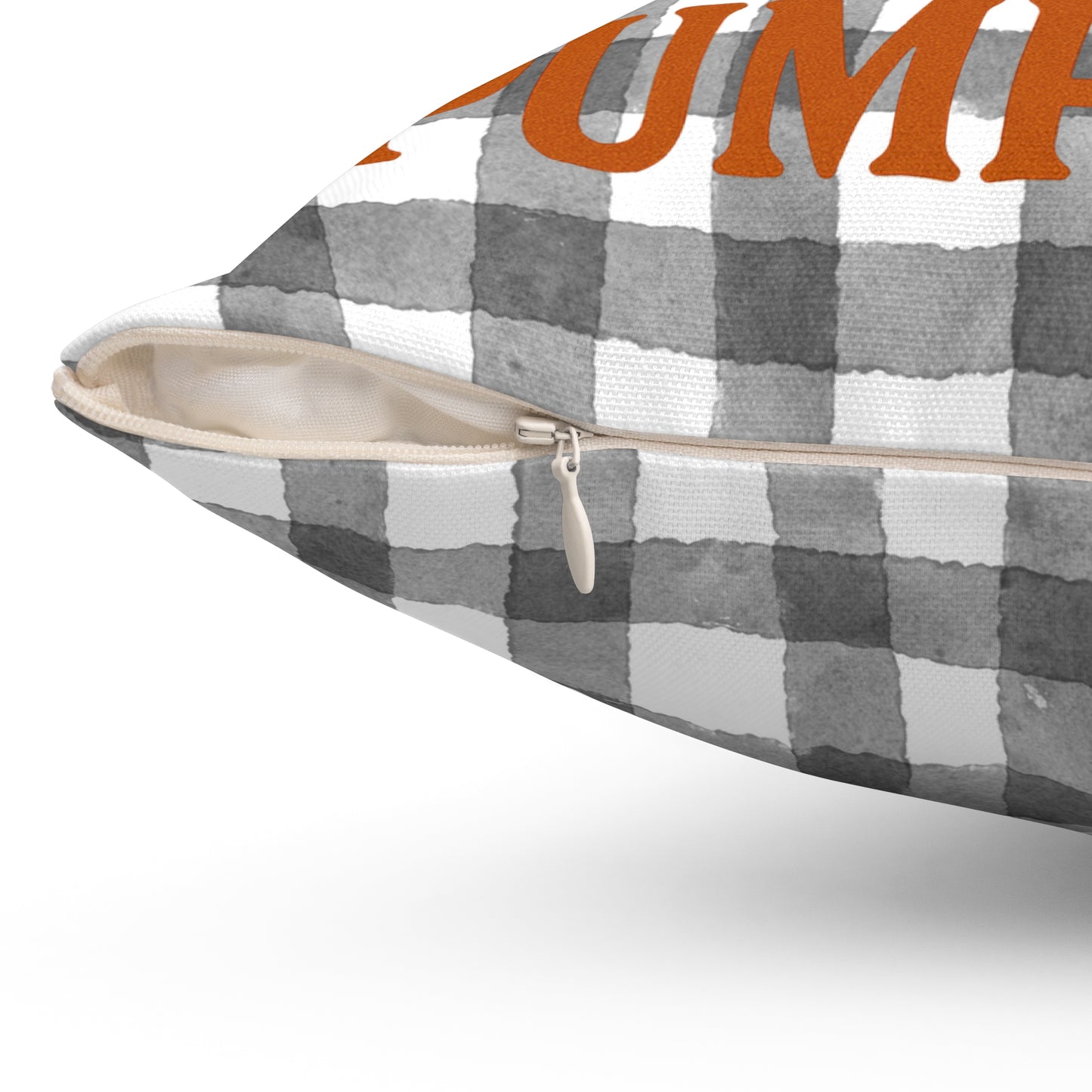Farm Fresh Pumpkins Square Pillow, Fall Decor Pillow, Grey Plaid Pillow, Autumn Harvest Pillow, Halloween Pillow, Thanksgiving Pillow