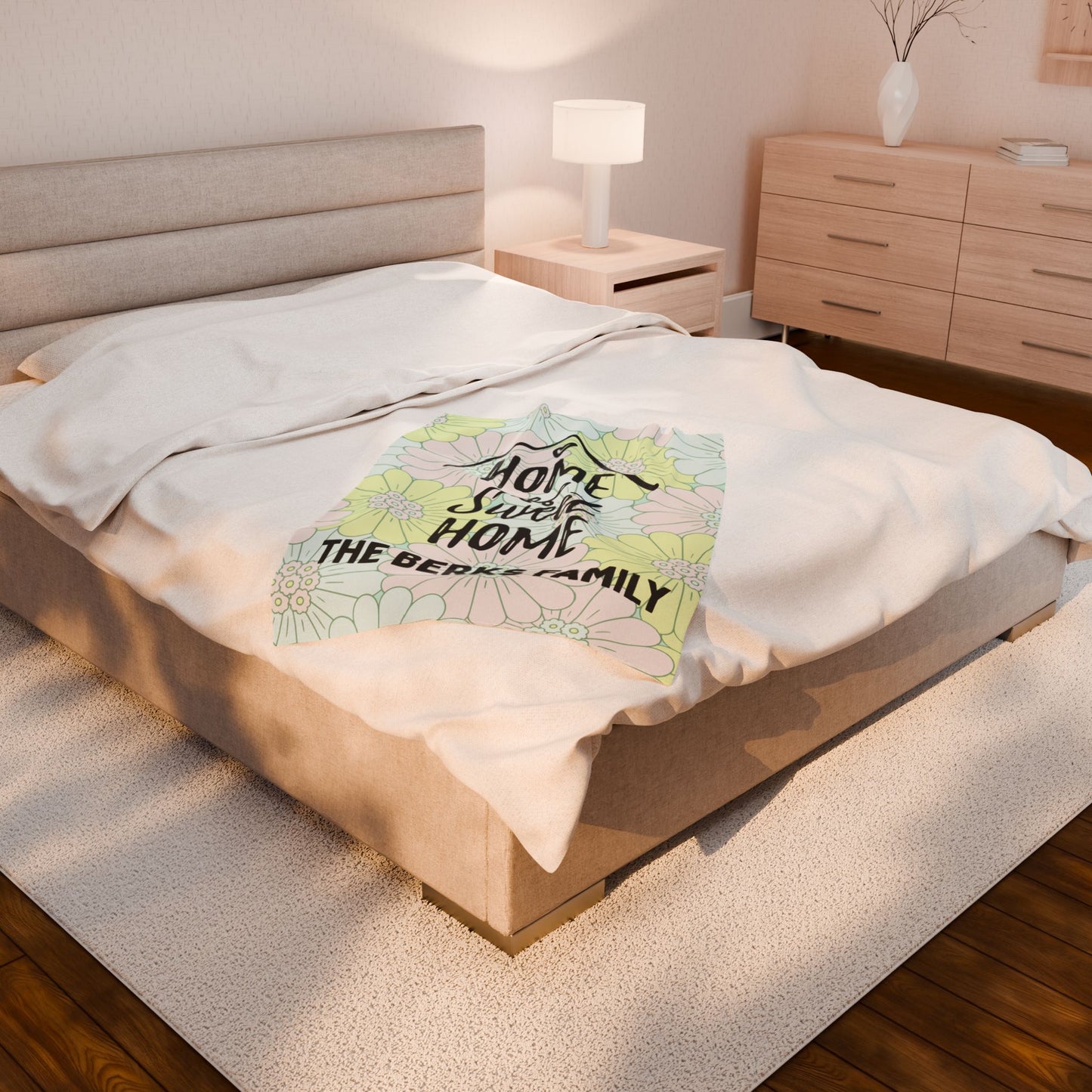 Home Sweet Home Floral Personalized Family Name, Housewarming Gift, Decor, New Home, Cozy Blanket Velveteen Plush Blanket