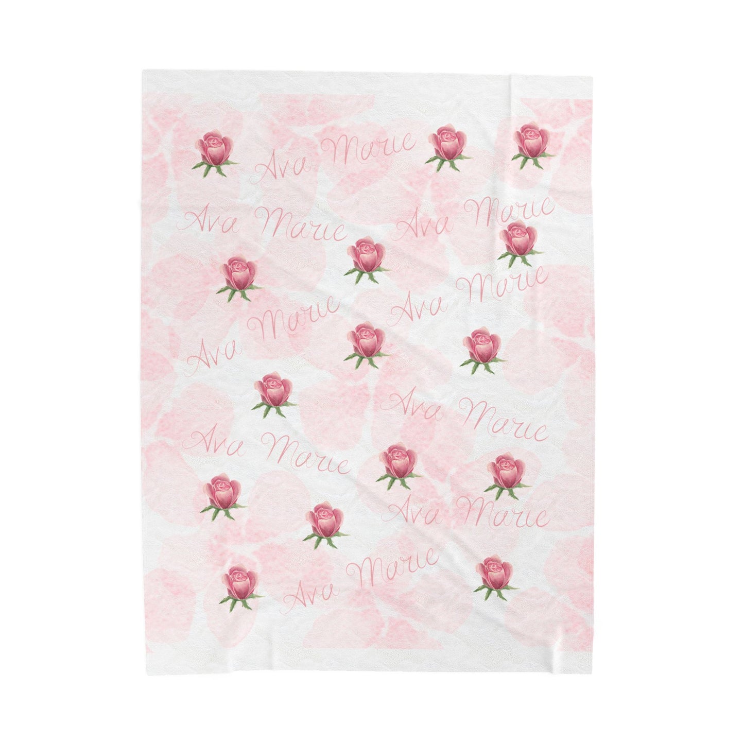 Personalized Velveteen Plush Blanket with Pink Roses - Gift for newborn, nursery decor