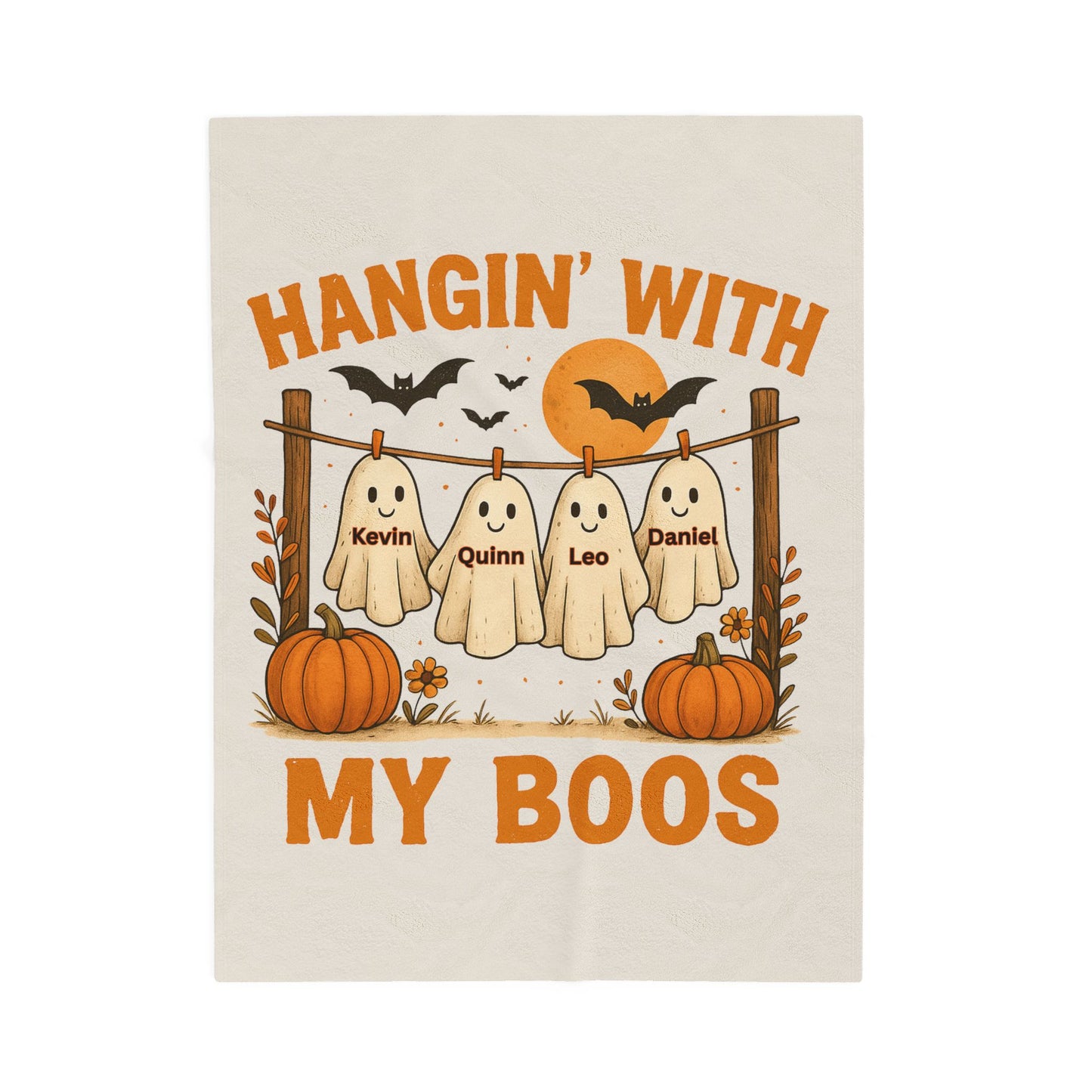 Halloween Plush Blanket, Halloween Ghosts Personalized Kids Blanket, Hanging with my Boos, Custom Children's Names Blanket, Ghost Family