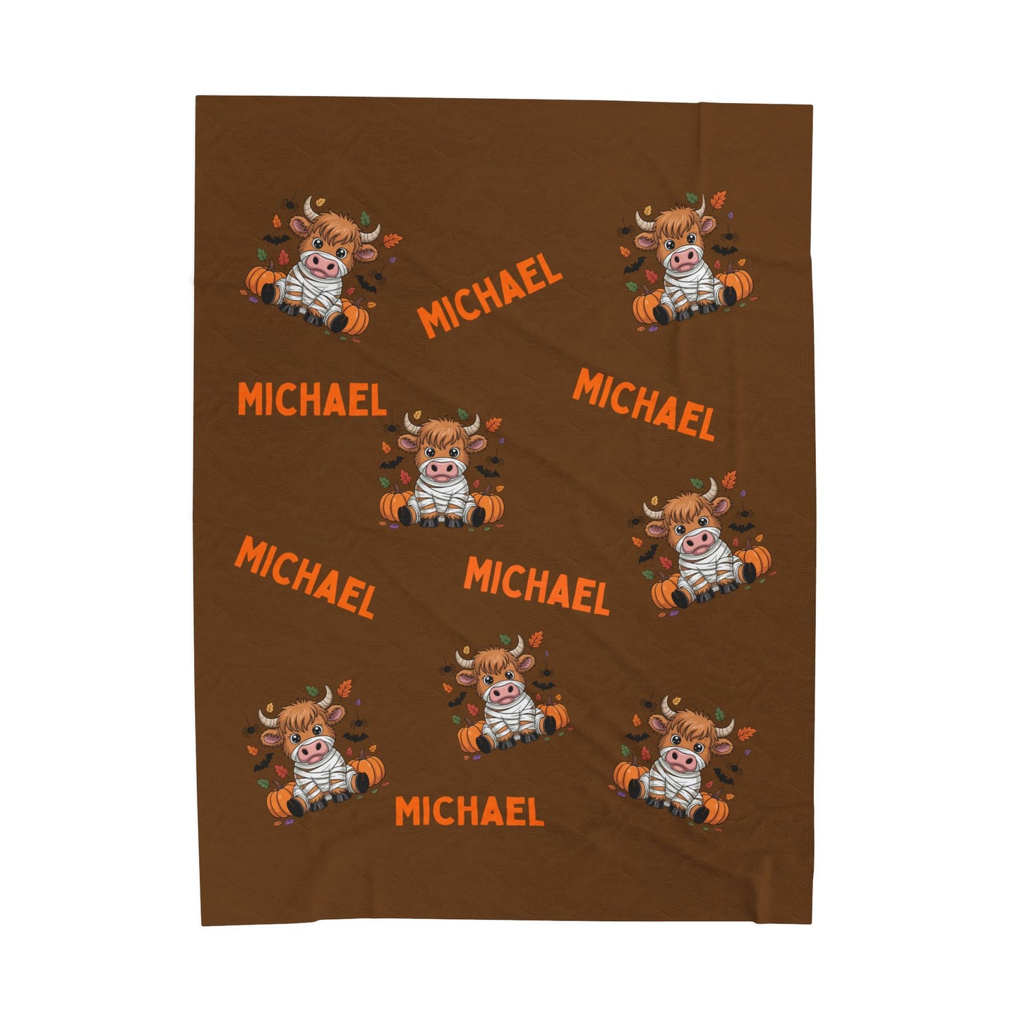 Personalized Halloween Velveteen Plush Blanket, Cow Mummy Costume, Custom Name, Kids Adults, Soft Throw Decor, Holiday Gift, Halloween Decor