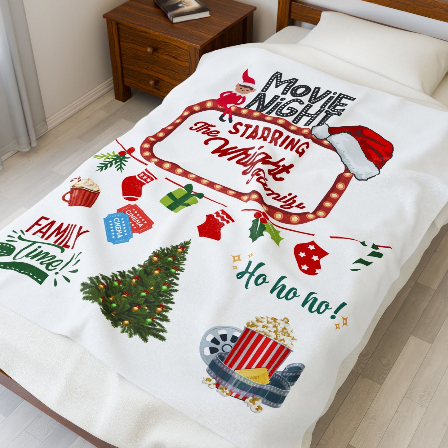 Movie Night Plush Blanket - Snuggle in Style - Holiday Movie Night Throw, Family Christmas Gift, Personalized Cozy Winter Decor, Christmas