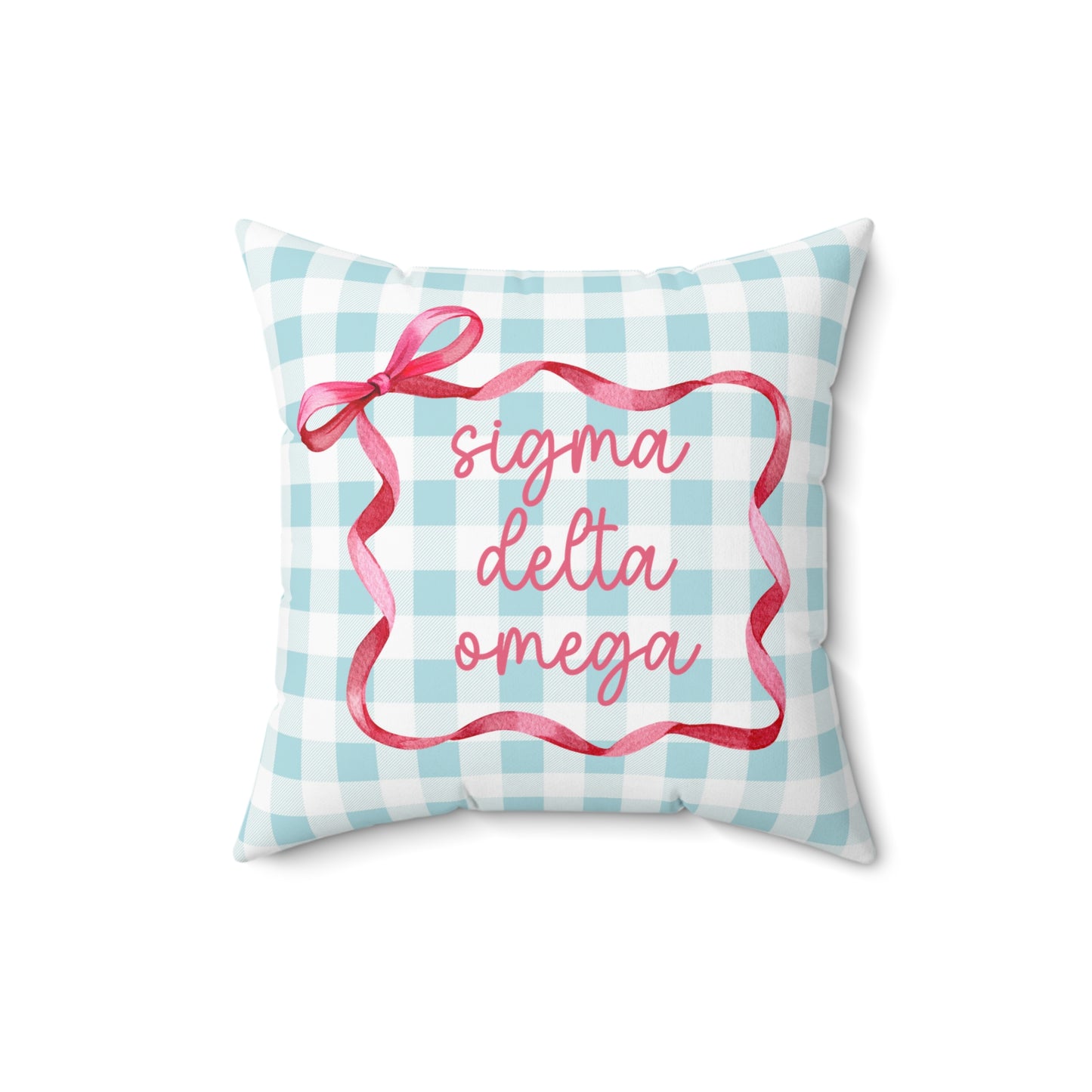 Sorority Gingham Personalized Pillow, Greek Life Gift, Pink Bow Decorative, Monogrammed Cozy Throw Pillow