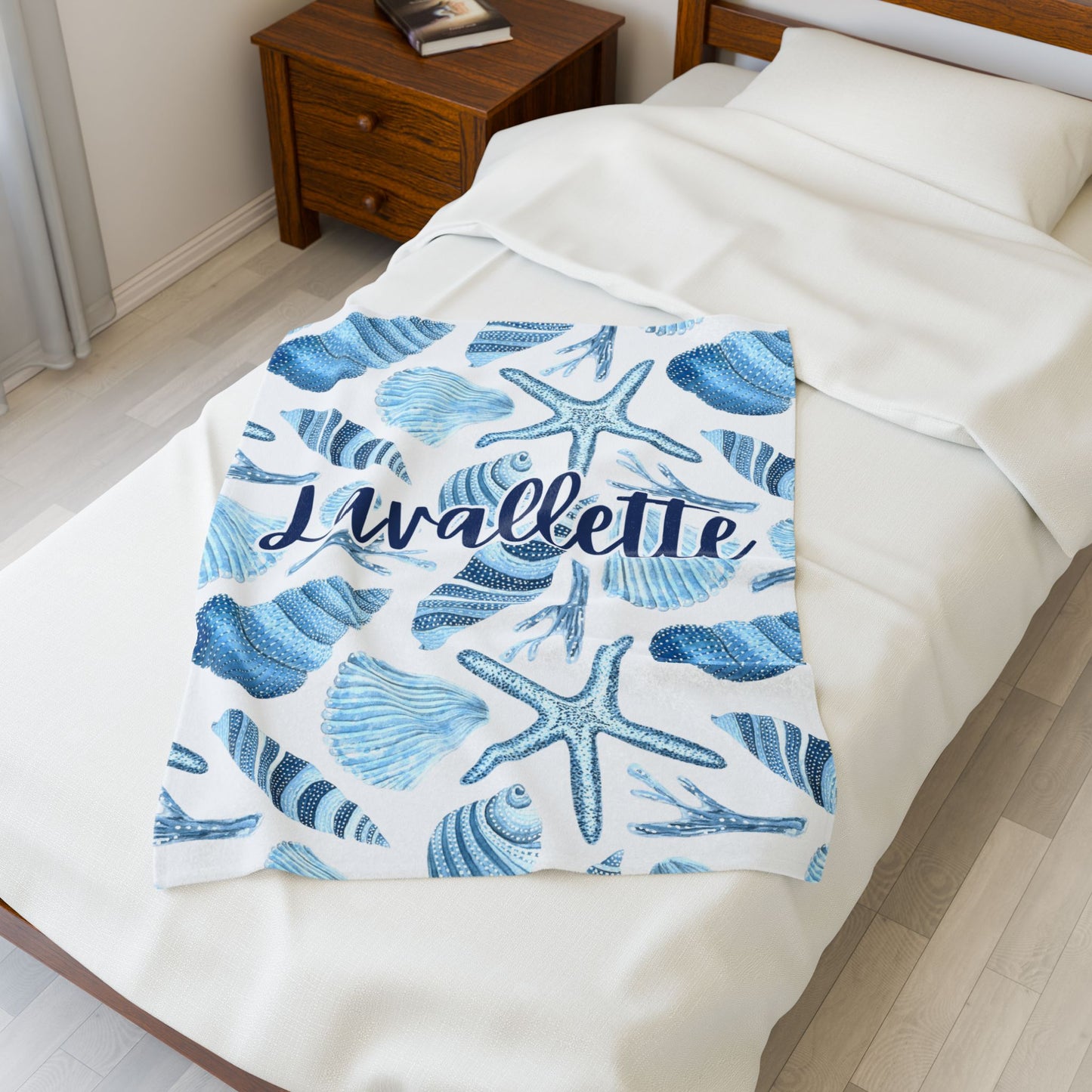 Velveteen Plush Blanket - Customized Beach Town Blanket, America Beach Blanket, Coastal Custom Blanket, Personalized Ocean Blanket, USA