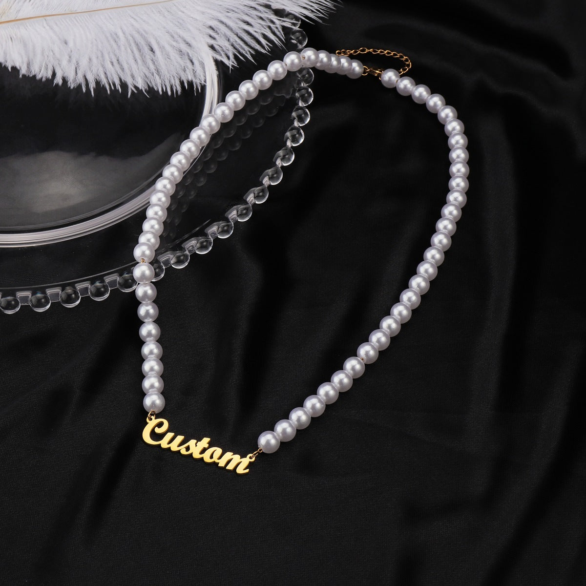 Custom Pearl Necklace with Gold Script Name | Personalized Jewelry Stainless Steel - Personalized Jewelry