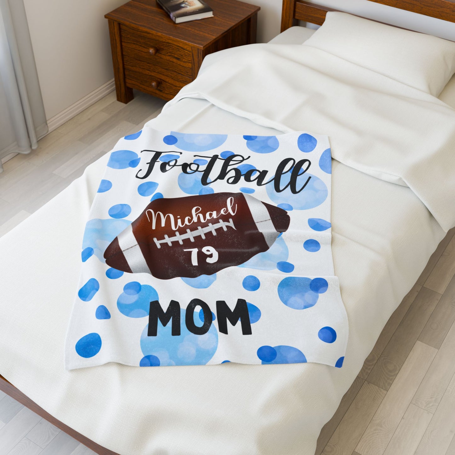 Plush Blanket, Trendy Football Mom Personalized Sports Team Fan Gift, Cozy Throw, Custom Name Soft Fleece Bedding, Stadium Mom Present,