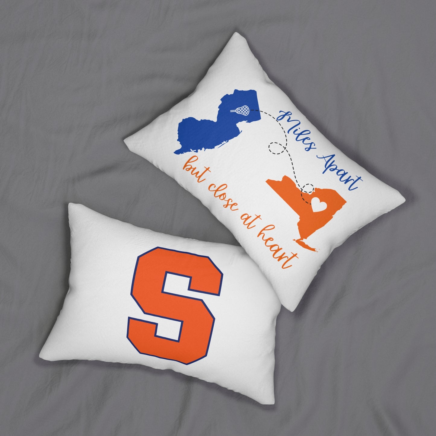 New York & New Jersey Lumbar Pillow | Miles Apart But Close at Heart | Home Decor, Gift for Graduates, Sports Fans, Long-Distance