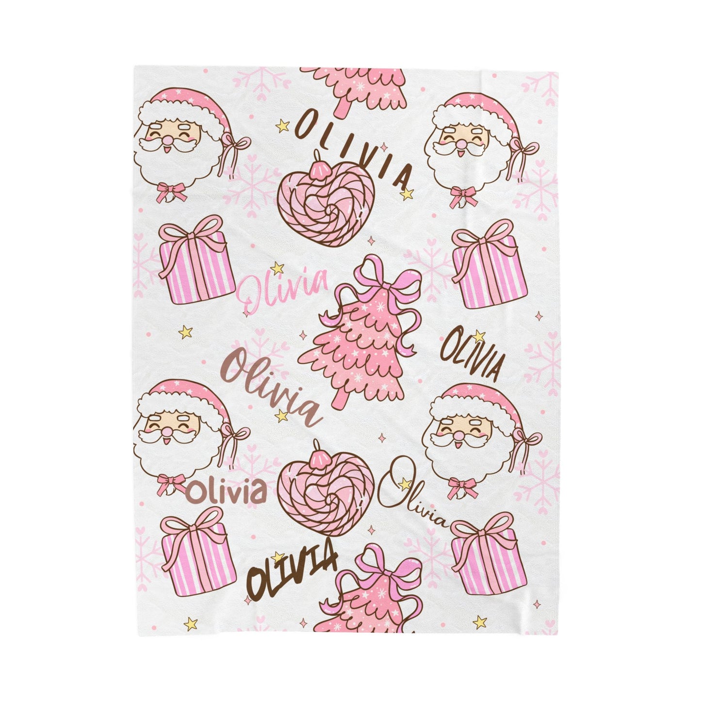 Christmas in Pink Personalized, Santa Trees Gifts, Holiday Gift, Custom Name Throw, Cozy Winter Decor,Velveteen Plush Blanket -