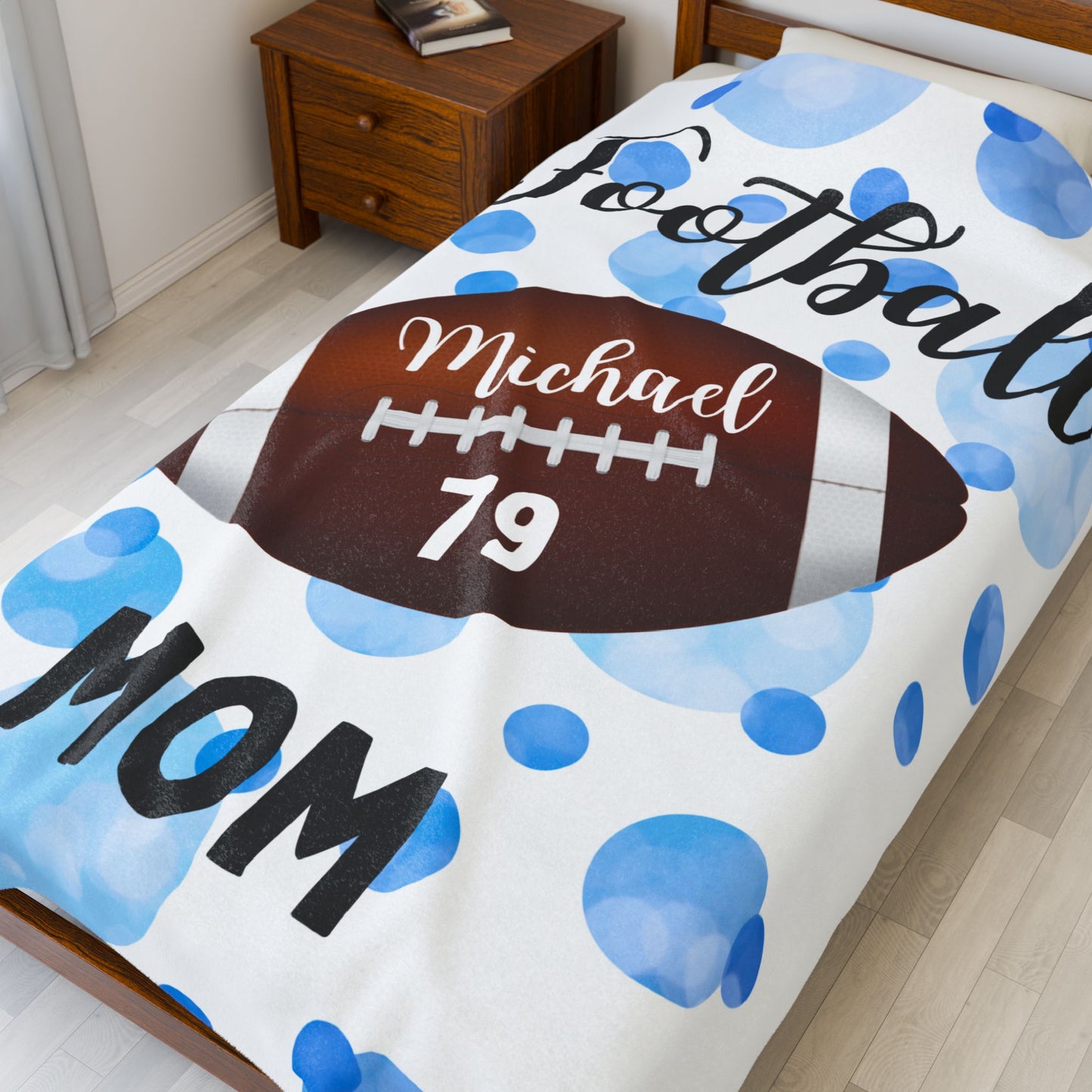 Plush Blanket, Trendy Football Mom Personalized Sports Team Fan Gift, Cozy Throw, Custom Name Soft Fleece Bedding, Stadium Mom Present,