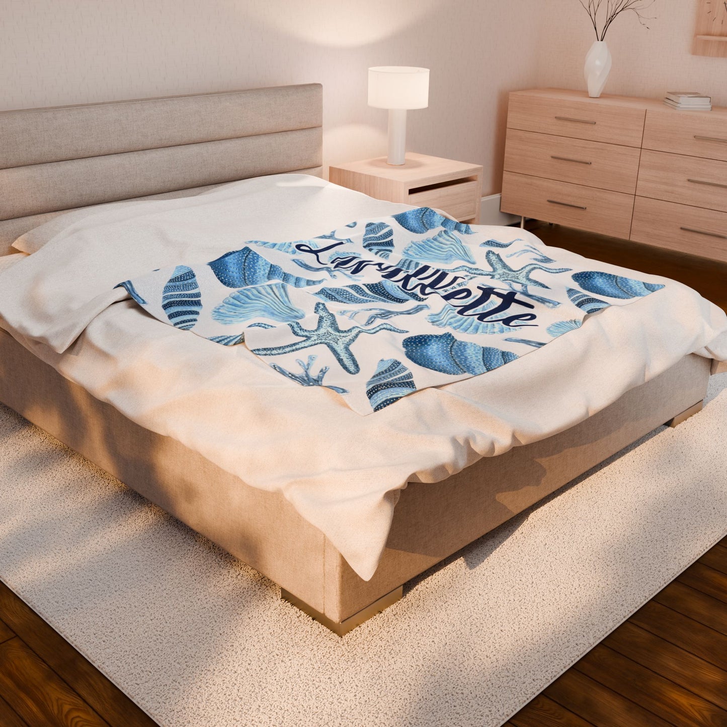 Velveteen Plush Blanket - Customized Beach Town Blanket, America Beach Blanket, Coastal Custom Blanket, Personalized Ocean Blanket, USA