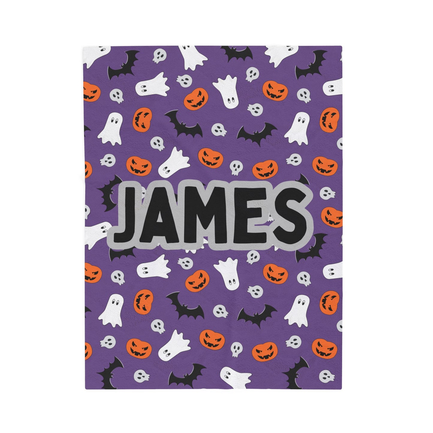 Plush Halloween Blanket, Personalized Name Ghosts and Pumpkins, Purple, Boy, Halloween Decor, Halloween Gift, Halloween Bedding, Halloween