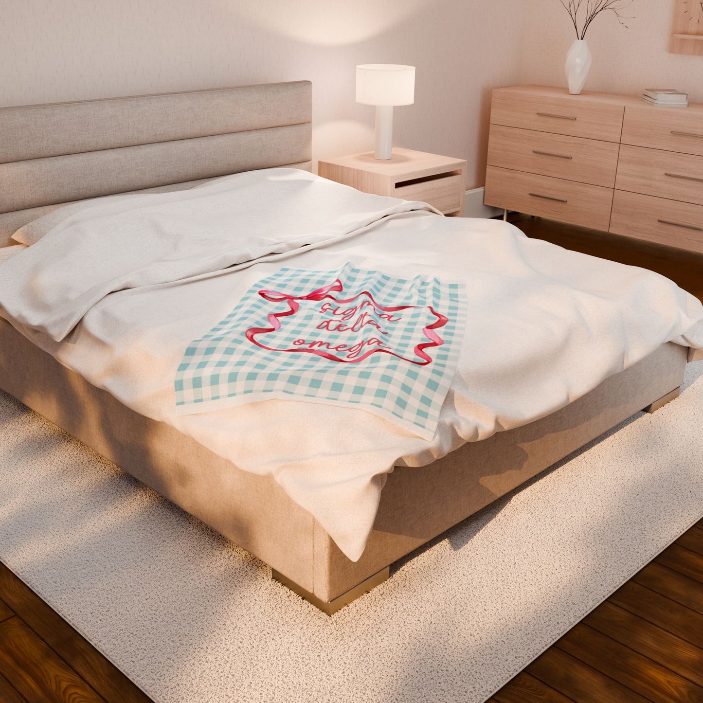 Personalized Sorority gingham and bow Throw, Graduation Gift, Cozy Bedding, Custom College Dorm Decor, Big Little Reveal, sorority gift